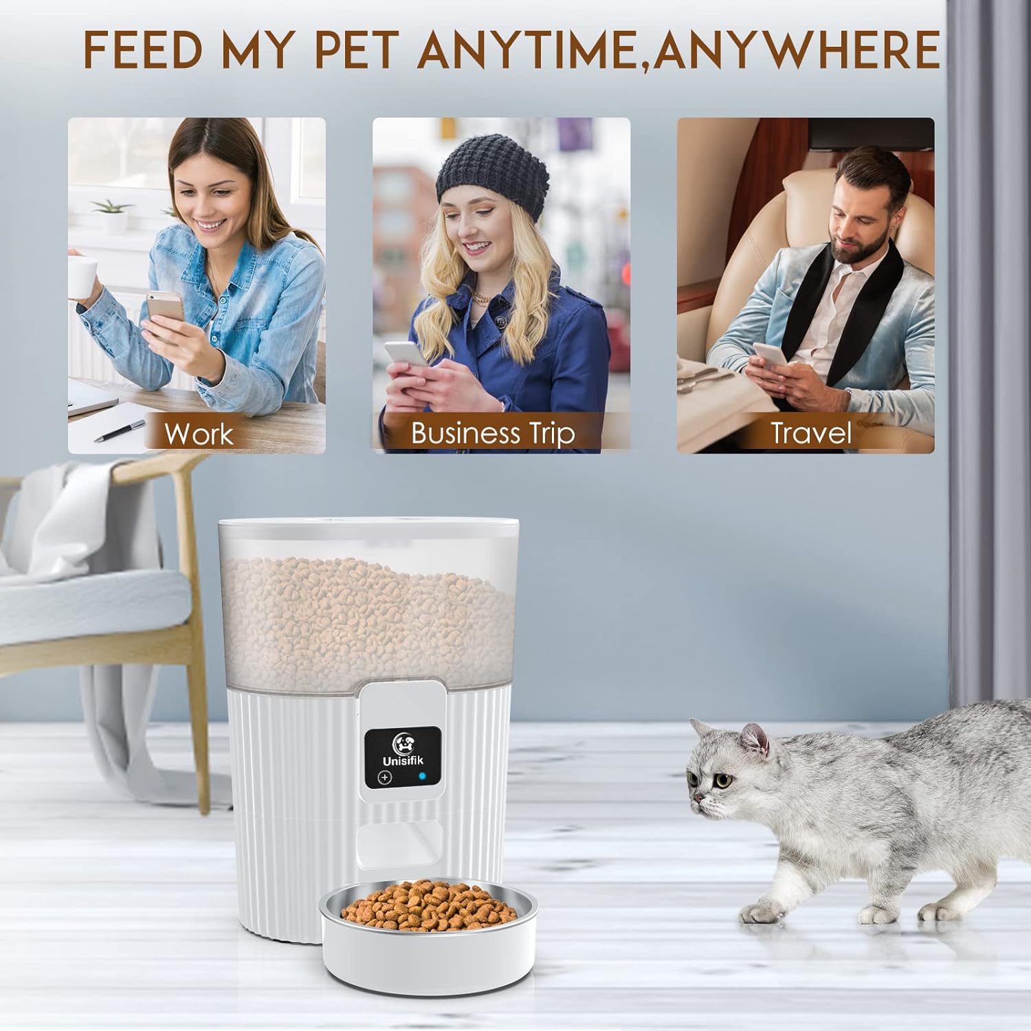 Pet Supplies : Automatic Cat Feeder,App Control - 2.4G Wi-Fi Enabled Smart Pet Feeder for Cats and Dogs,Auto Dog Food Dispenser with Portion Control,1-15 Meals Daily with Stainless Steel Bowl,3.5L : 