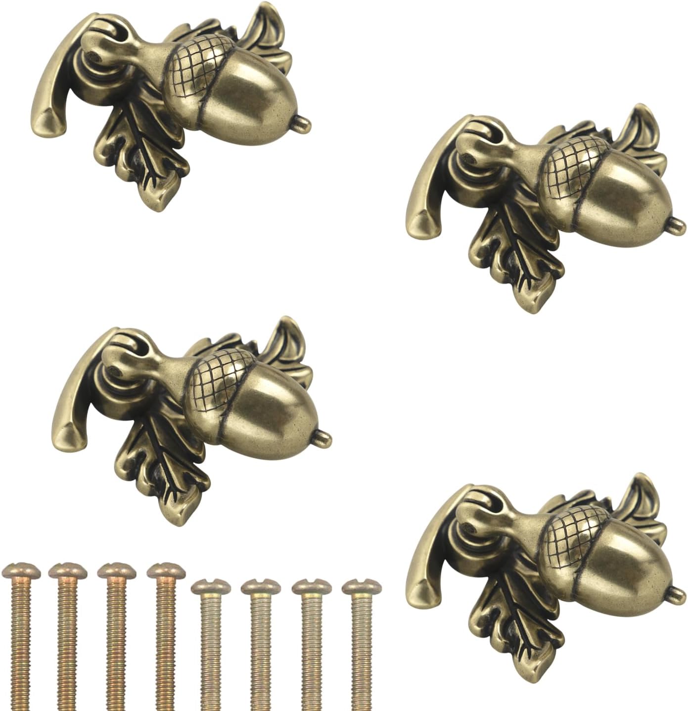 4 pcs Acorn Knobs Antique Drop Pendant Pull Handles with Leaf Pedestal Cabinet Knobs Dresser Handles Vintage Drawer Knobs for Cabinet Drawer Closet Dresser Jewelry Box (Brown)