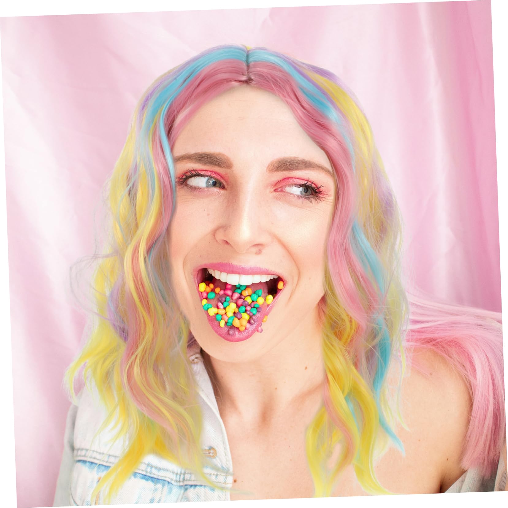 Rainbow Wavy Wig Bunte Wellige Perücke Schulterlänge Für Cosplay Partys Und Alltäglichen Gebrauch Hitzebeständigem Material Leicht Zu Pflegen Und Stylisch