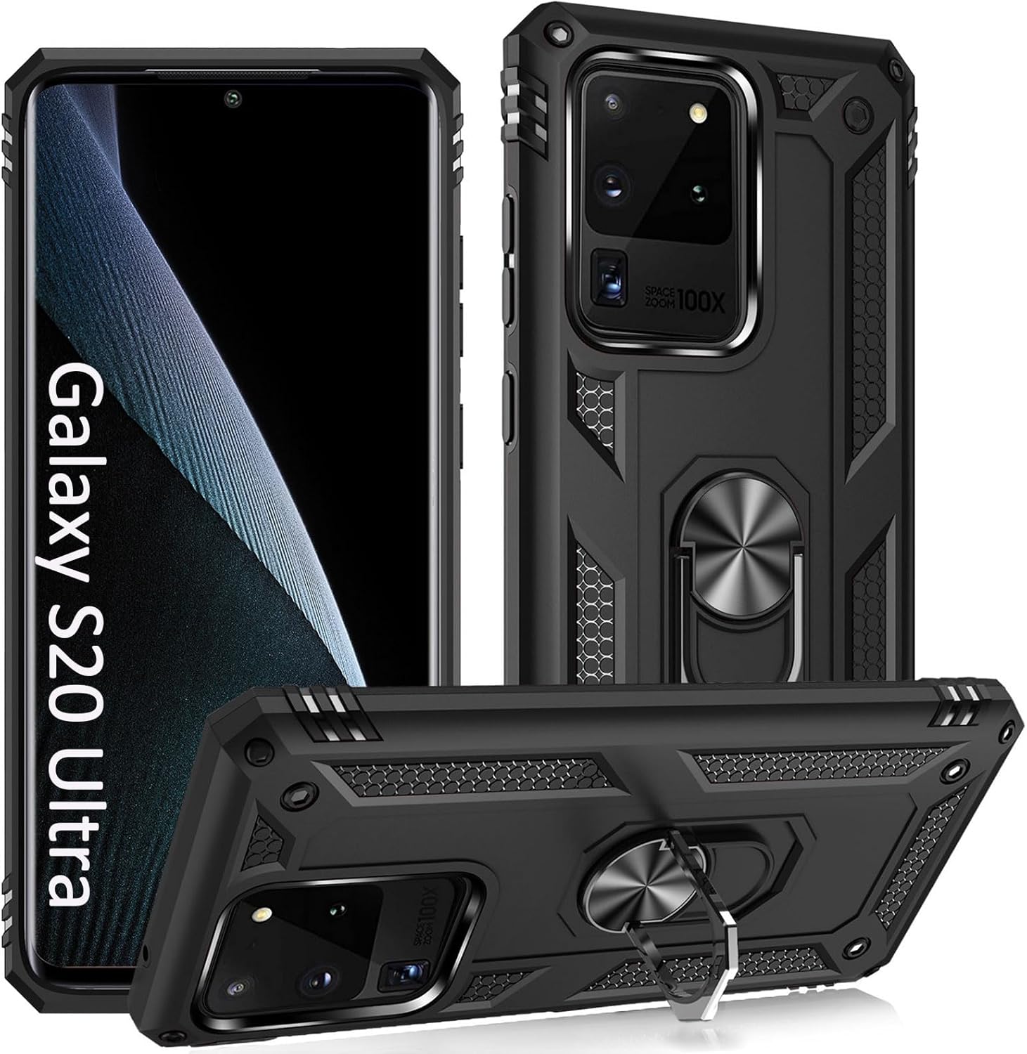 addit s20 ultra case, phone case for samsung galaxy s20 ultra case,with kickstand ring,adjustable stand,military grade,heavy duty protection,shockproof,anti-fingerprint,support magnet car mount,black samsung s20 ultra?6.9"? black