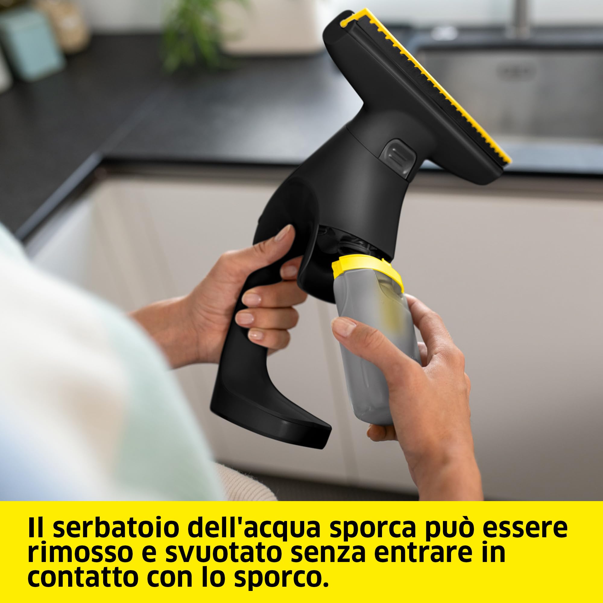 KÄRCHER lavavetri a batteria WV 1 Compact Care Extra+ Black, autonomia: 25 min, serbatoio dell'acqua sporca: 100 ml, peso: 0,5 kg, flacone spray e panno in microfibra, detergente per vetri (500 ml)