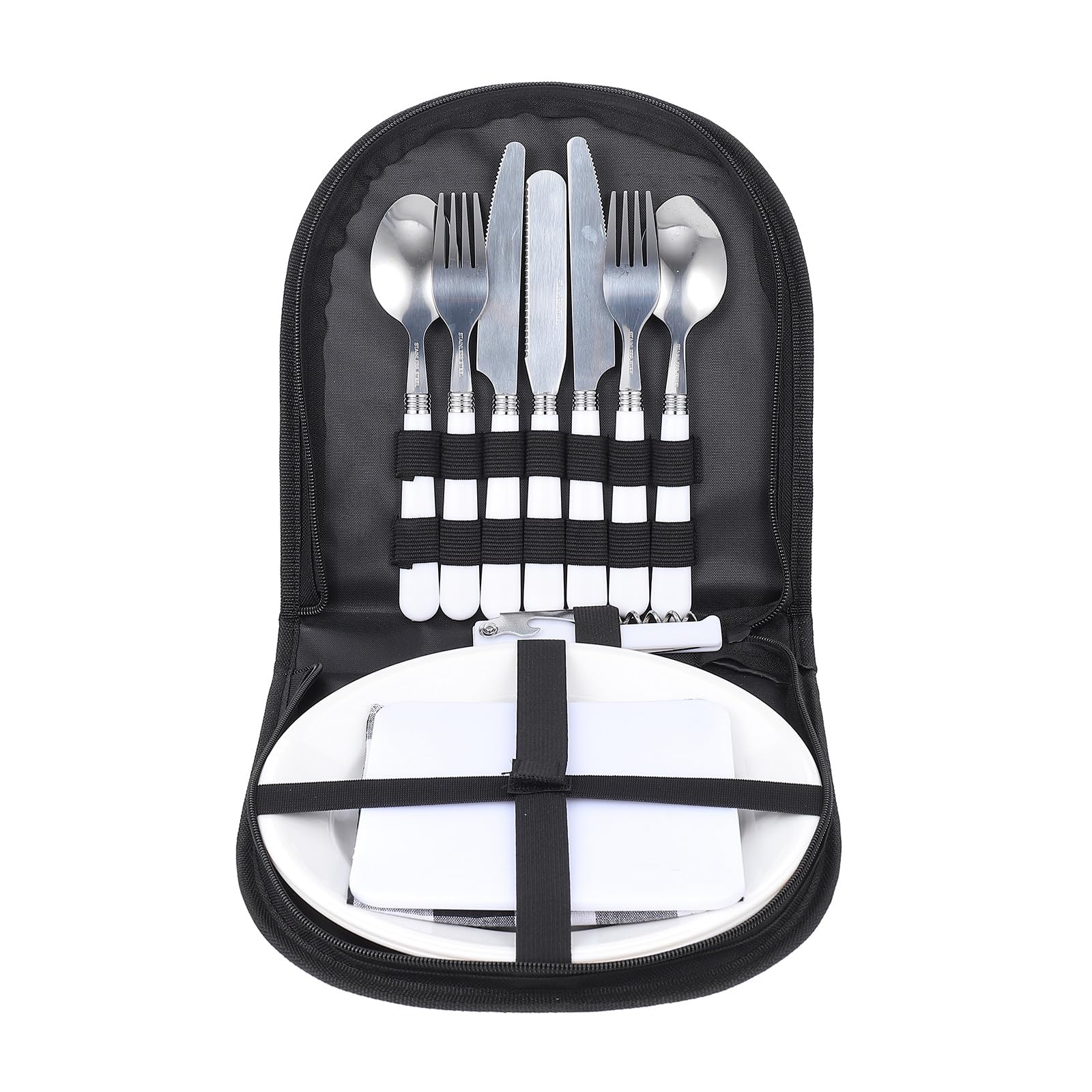 GALPADA Ensemble D'ustensiles de Camping Portable en Acier Inoxydable Réutilisable, Kit Couverts Complet pour Pique-niques et Voyage, 1 Set Noir Pratique et Léger