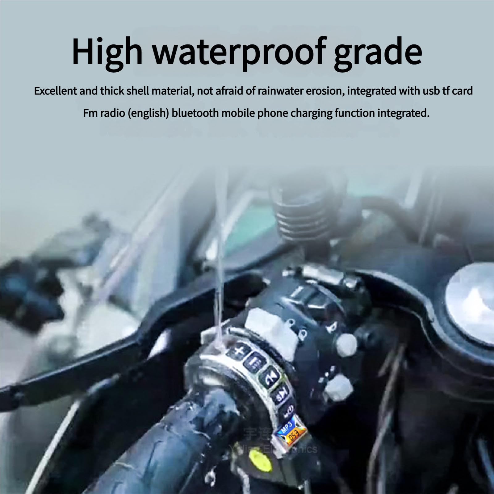 Altoparlante Stereo per Moto Bluetooth Impermeabile con Supporto per Manubrio. Supporta Bluetooth, Riproduzione da Scheda TF e Ricarica USB per telefoni cellulari