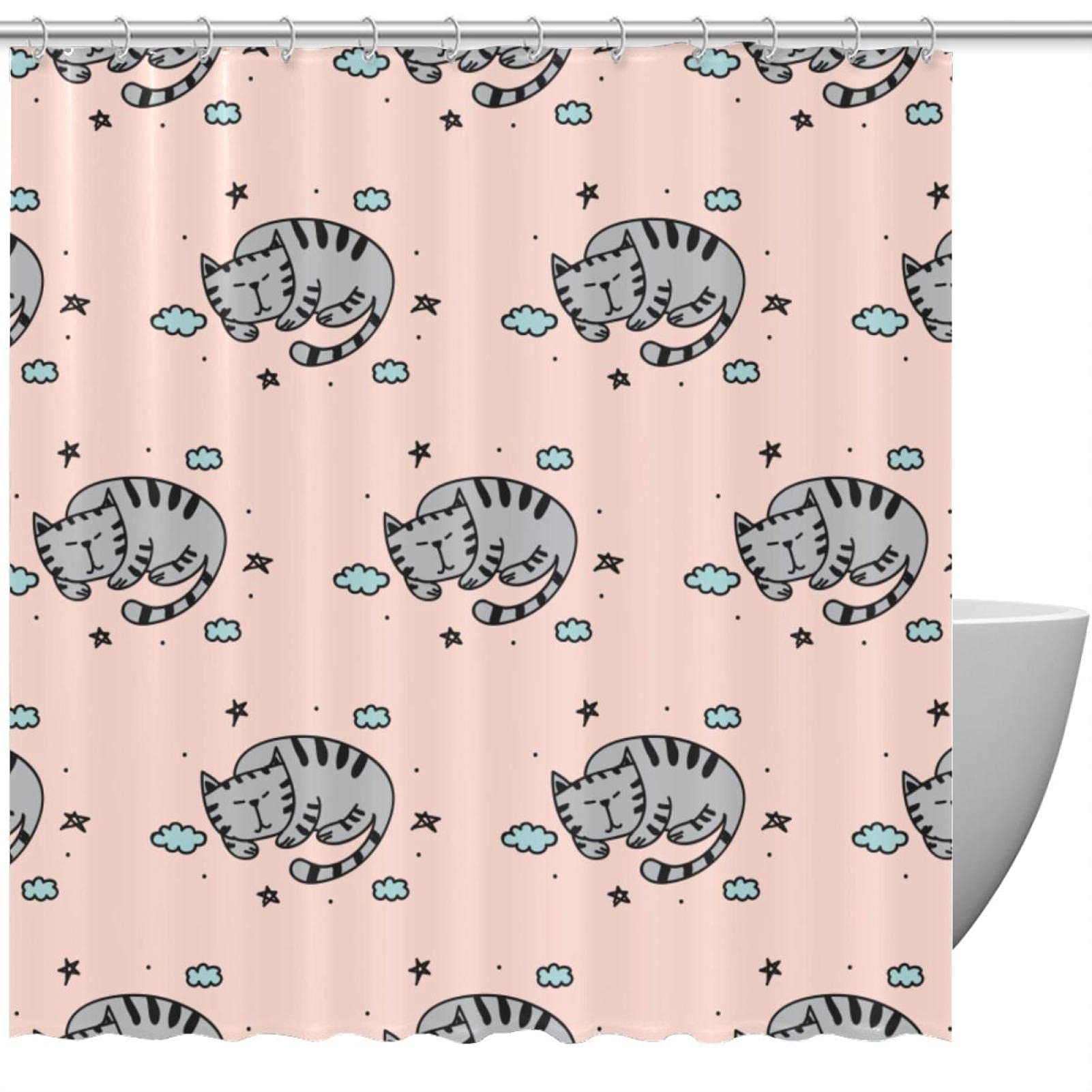 Rideau de douche motif chat endormi 60x72 rideau sans odeur salle de bain baignoire