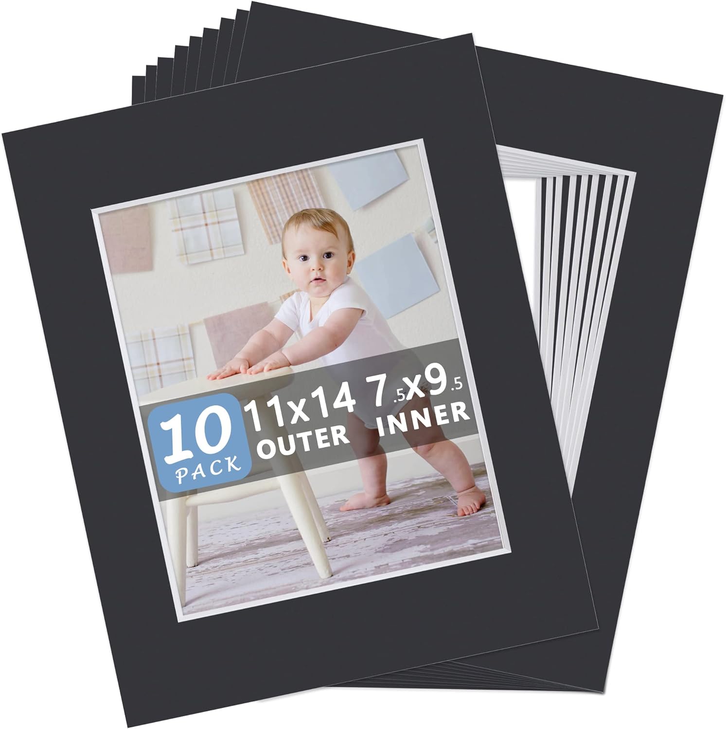 Somime 10 Pack White Photo Mats 11x14 for 8x10 with Core Bevel Cut Matte Sets, Acid Free Mat Board for Picture Frame, Photos, 11x14 Mat - Includes Pre-Cut Mats, Backing Boards and Clear Seal Bags