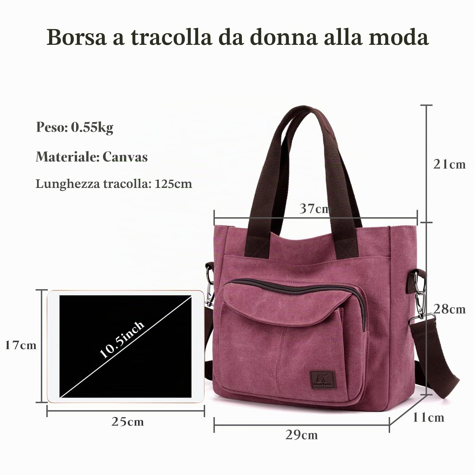 Donna Borse a Spalla Borsa Tracolla in Tela Tote Ragazza Crossbody Bag per Shopping Viaggio Lavoro Uso Quotidiano Viola