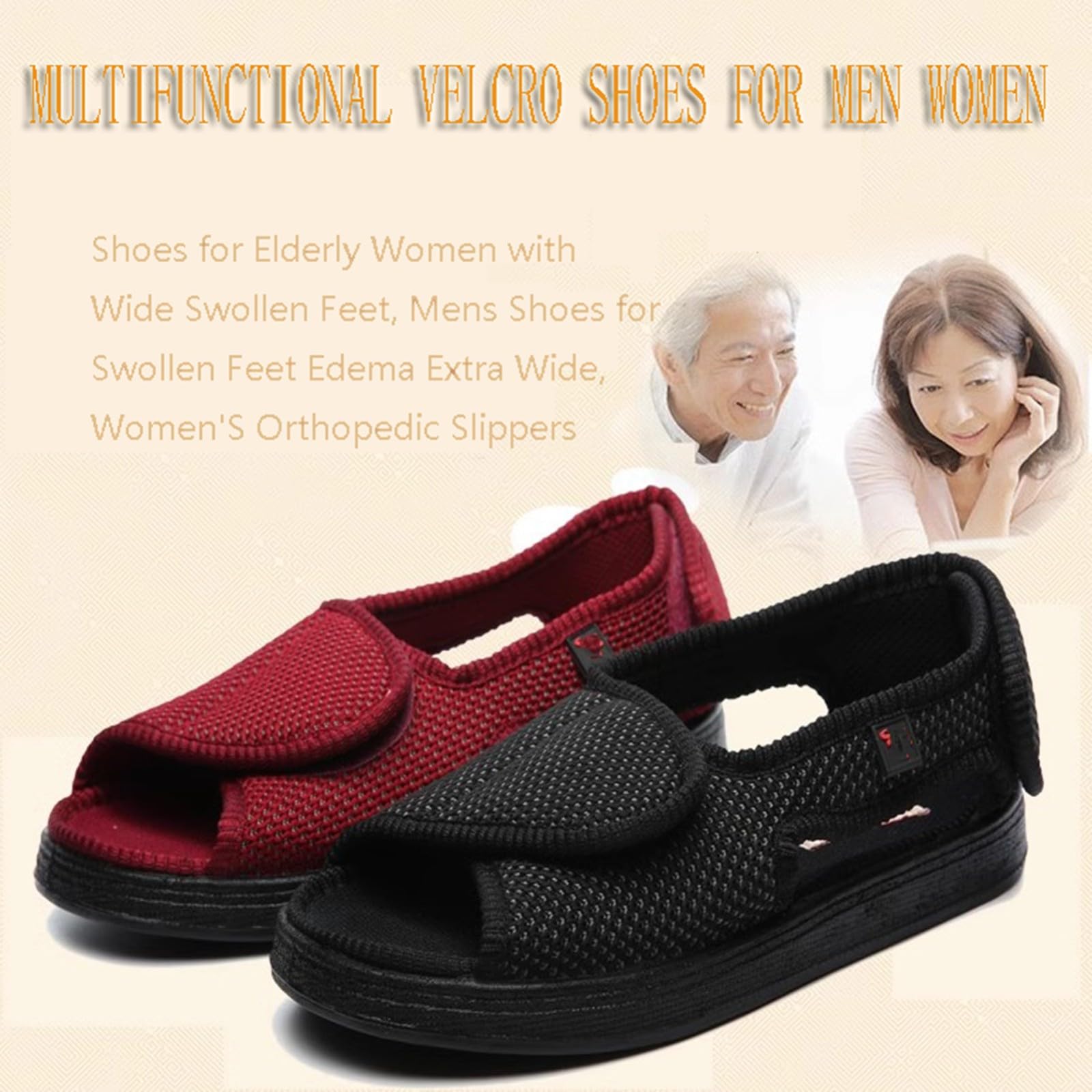 Zapatos para diabéticos para mujer, sandalias Edema, cómodas, ajustables, anchas, puntera abierta, zapatos de casa para ancianos para pies hinchados