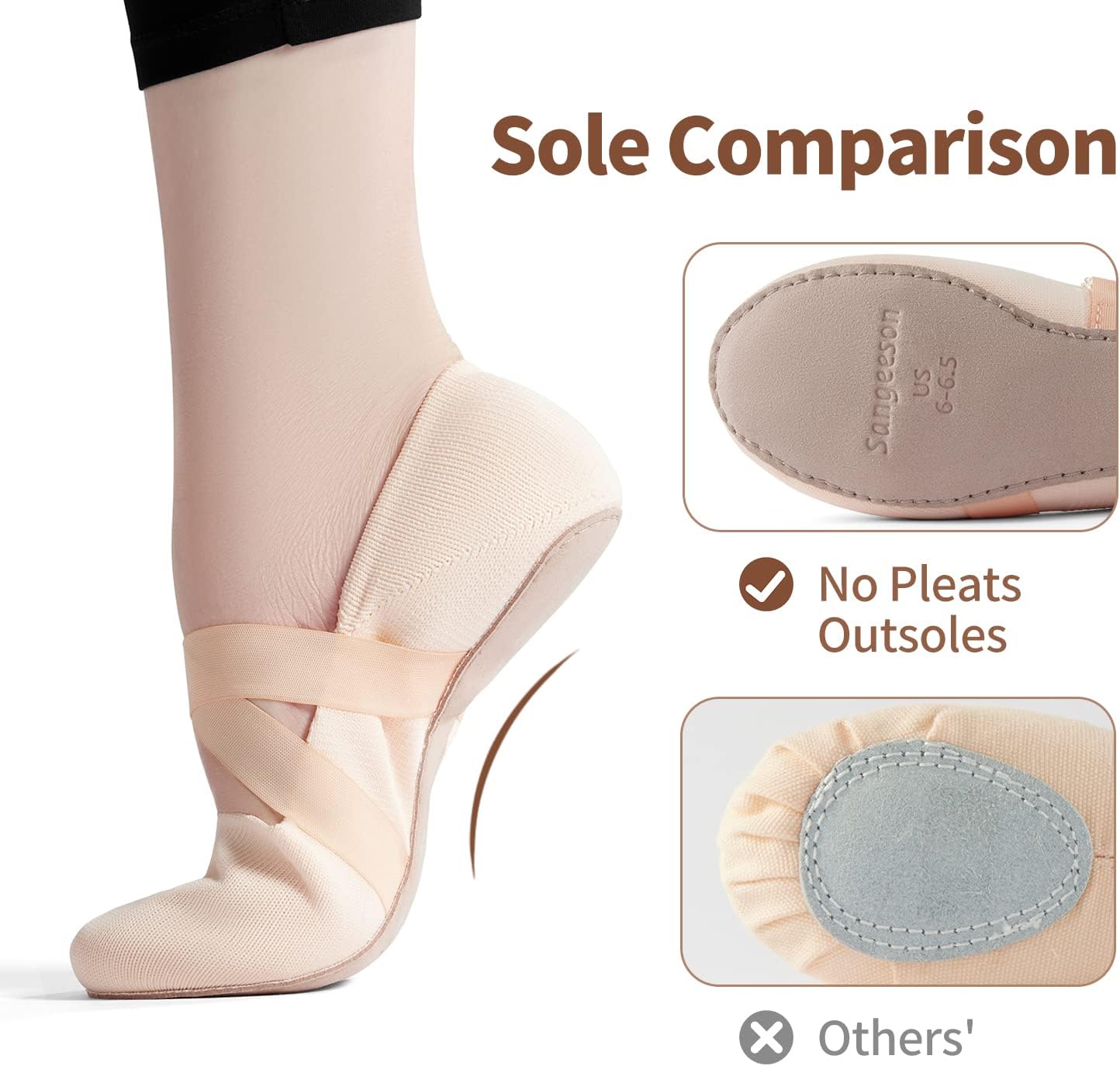 SANGEESON Ballet Shoes for Women(Leather Full Sole, Arch Support, Breathable), Jazz Shoes, Ballerina Shoes, Dance Shoes Women for Beginner - Image 3