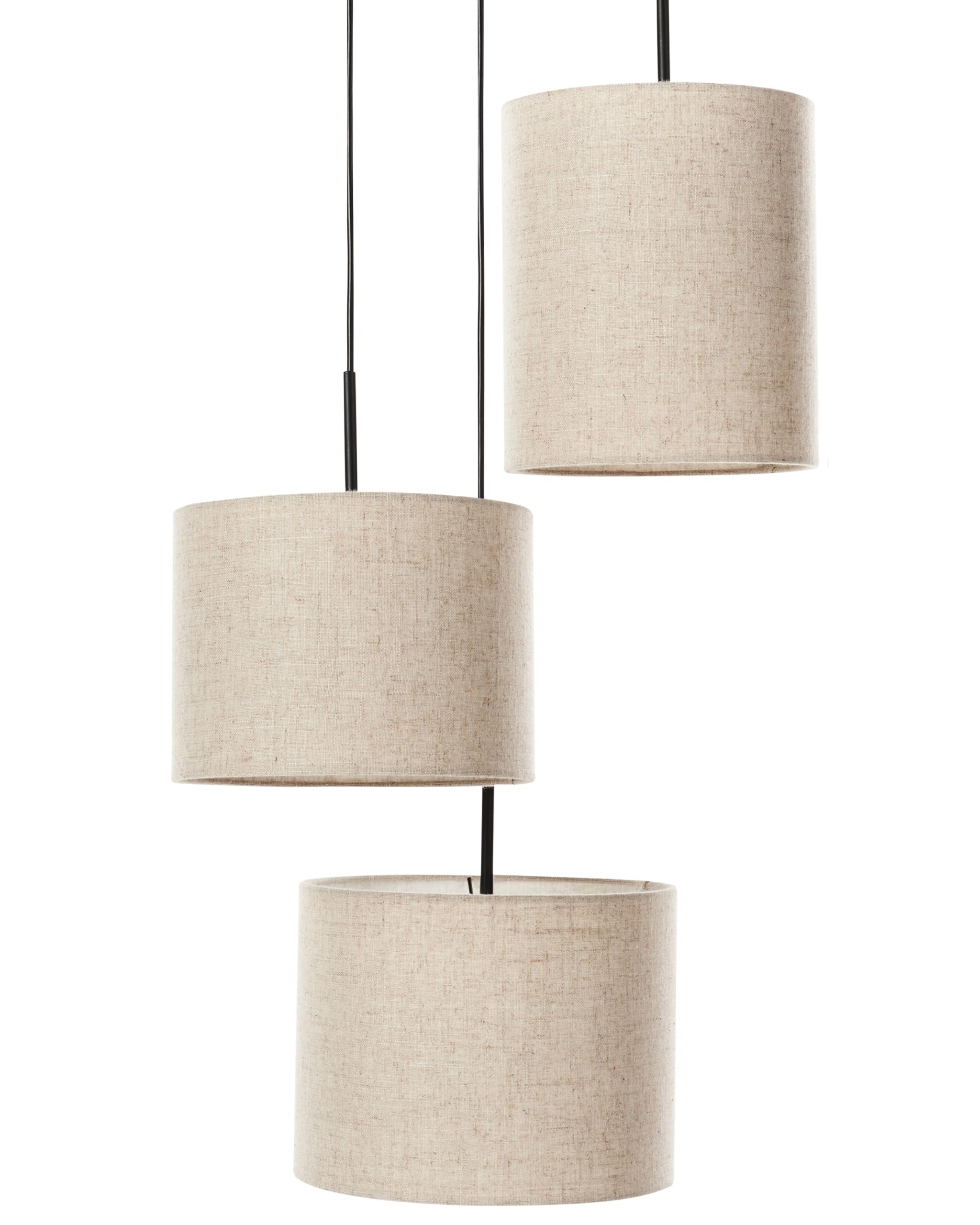Beliani Hängelampe Leinen Stoffschirm helles Beige 3-flammig Trommelform modern Parguaza
