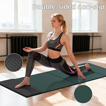 Foldable Yoga Mat Thick 10mm-WUWAN Extra Large Exercise Mat, TPE Material, Non-Slip Fitness Folding Mat Easy to Carry, Suitable for Home Workout Travel Pilates (75 x40,2/5) (Blue)