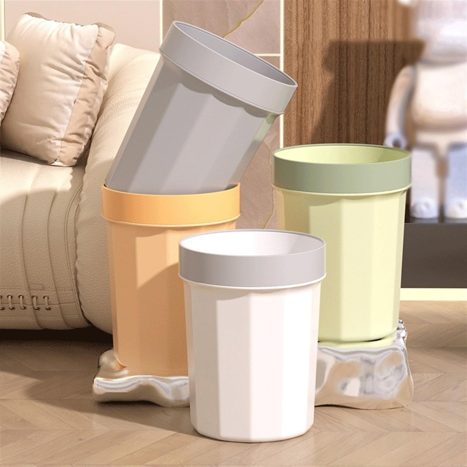 Cubo de la Basura Papelera de Tiro Recto, Papelera con aro presión, plástico Apta for papeleras Cocina, Oficina y hogar(Orange)