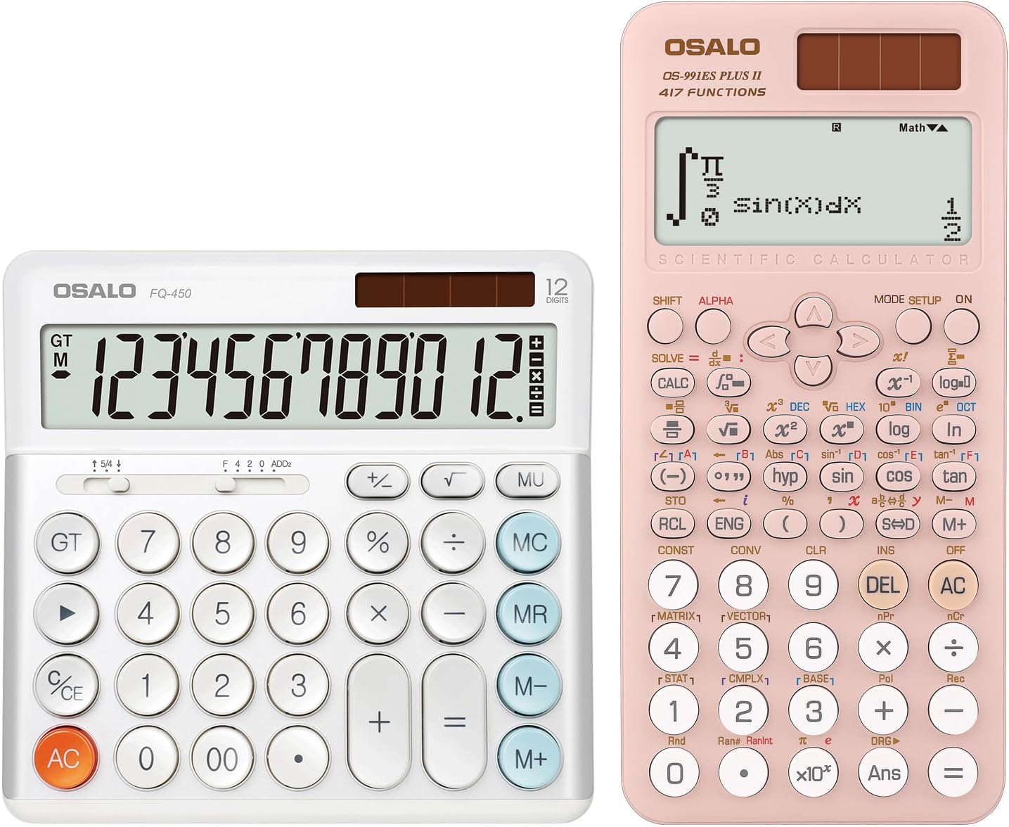 OSALO 417 Function 2 Line Written Display Scientific Calculator Desktop Calculators Extra Large Display Battery & Solar