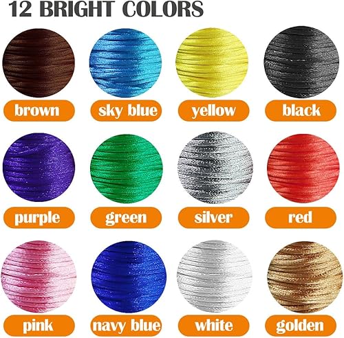 Miniatura 8 de Ewparts Cordón de satén de nailon de 0.079 pulgadas, cuerda de nailon blanco de 328 pies para pulseras, joyería, cordón de seda satinada para