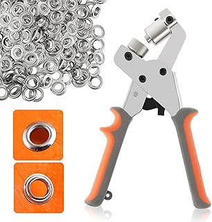 500PCS Grommet Tool Kit Set, Handheld 3/8 Inch Grommet Press Tool Eyelet Plier Hand Press Puncher, Hole Punch Grommet Pliers with Silver Grommets, Tarp Grommet Kit for Fabrics, Canvas, Awnings