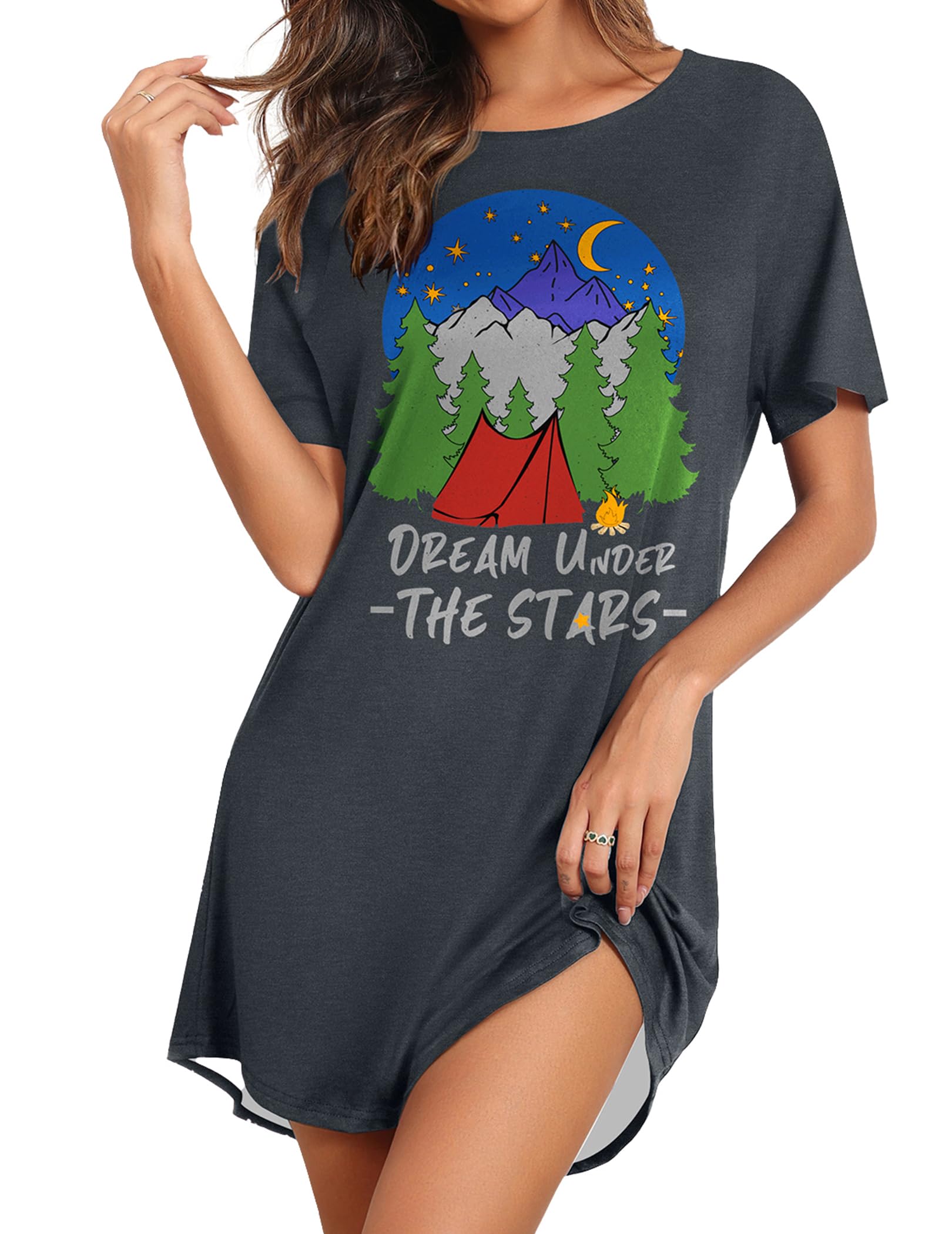 Ekouaer Nightgowns for Women Short Sleeve Sleep Shirts Pullover Nightshirt