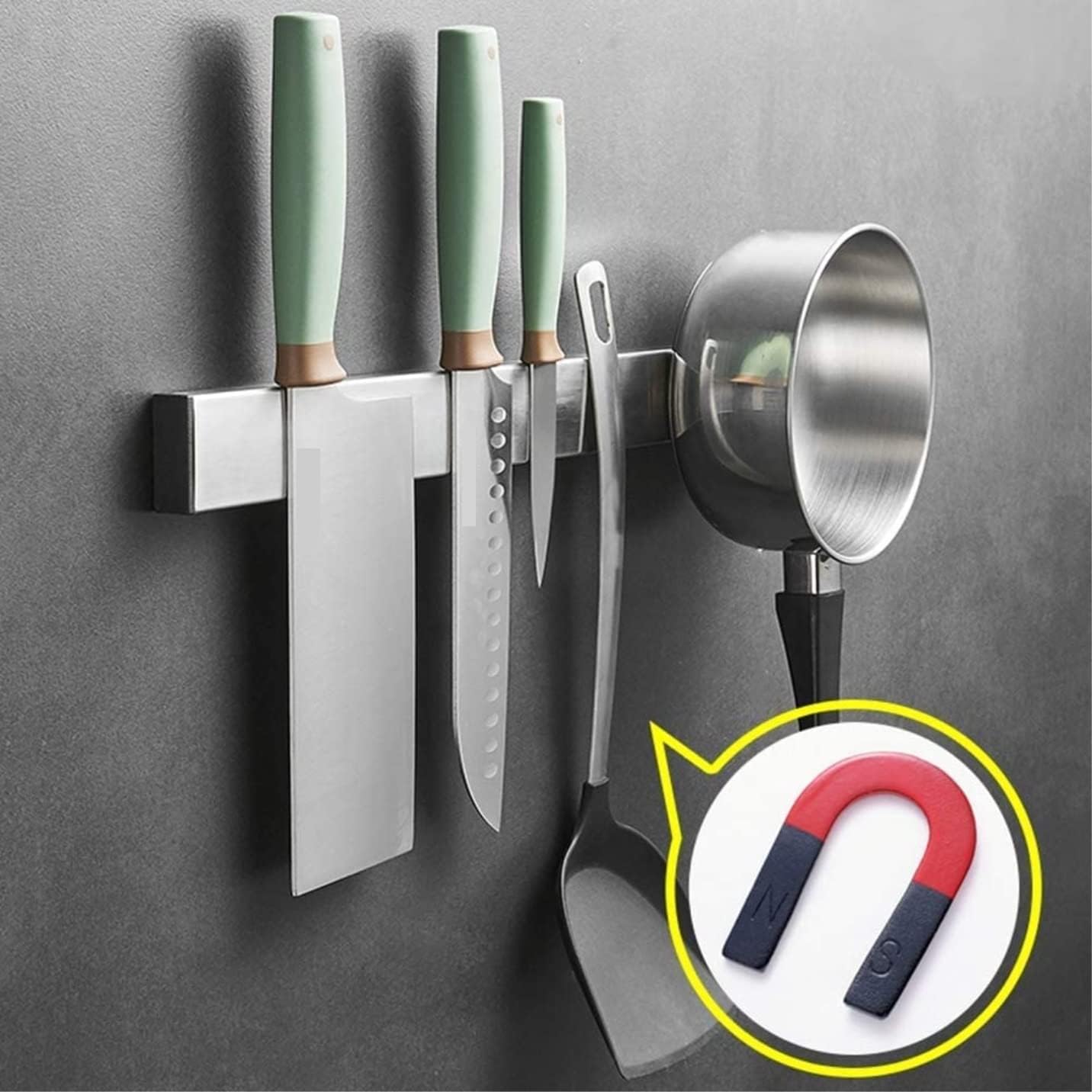 Knife Block Magnetic Knife Holder for Wall Stainless Steel Hanging Magnetic Knife Strip Storage Rack Metal Utensils for Kitchen (Color : Silver, Size : 30CM)