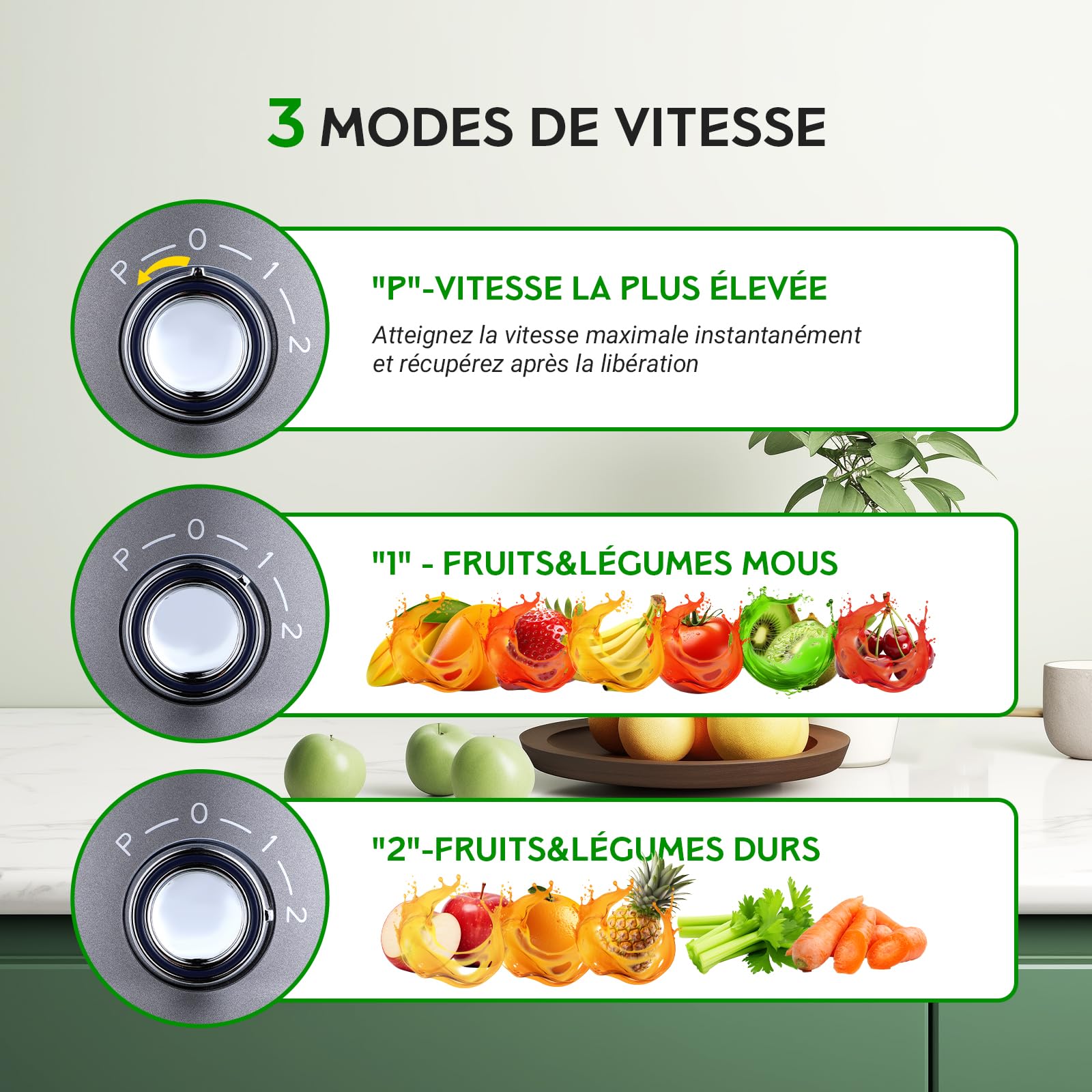 Centrifugeuse Extracteur de Jus, Centrifugeuse de Fruits et Legumes: 3 Vitesses, 600W Extraction Jus Rapide et Efficace | 76MM Large Bouche, Pieds Antidérapants, Anti-Goutte, Nettoyage Facile