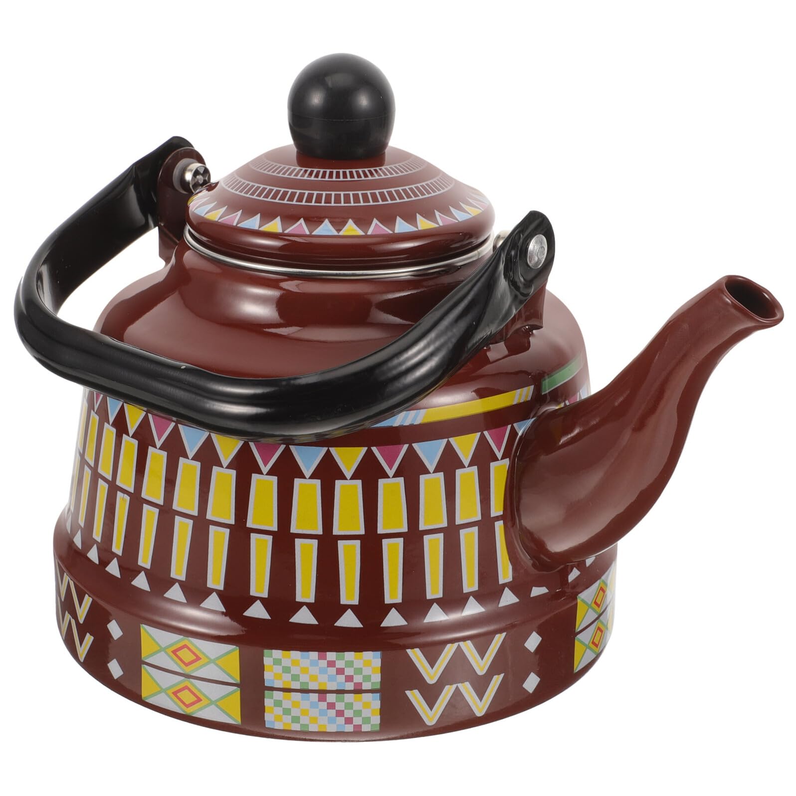 Homoyoyo Hervidor de Agua Vintage 1,7 Litros Esmaltado Tetera para Estufa Asa Tetera para Cocina Uso Diario Camping y Hogar Diseño Geométrico Marrón
