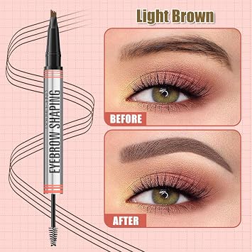 W3W Magical 2-in-1 Microblading Eyebrow Pen with Brow Gel, 4-Fork-Tip Eyebrow Pencil, Waterproof, Long-Lasting Eyebrow Brush Eye brow Pencil for Natural Looking(Light Brown)