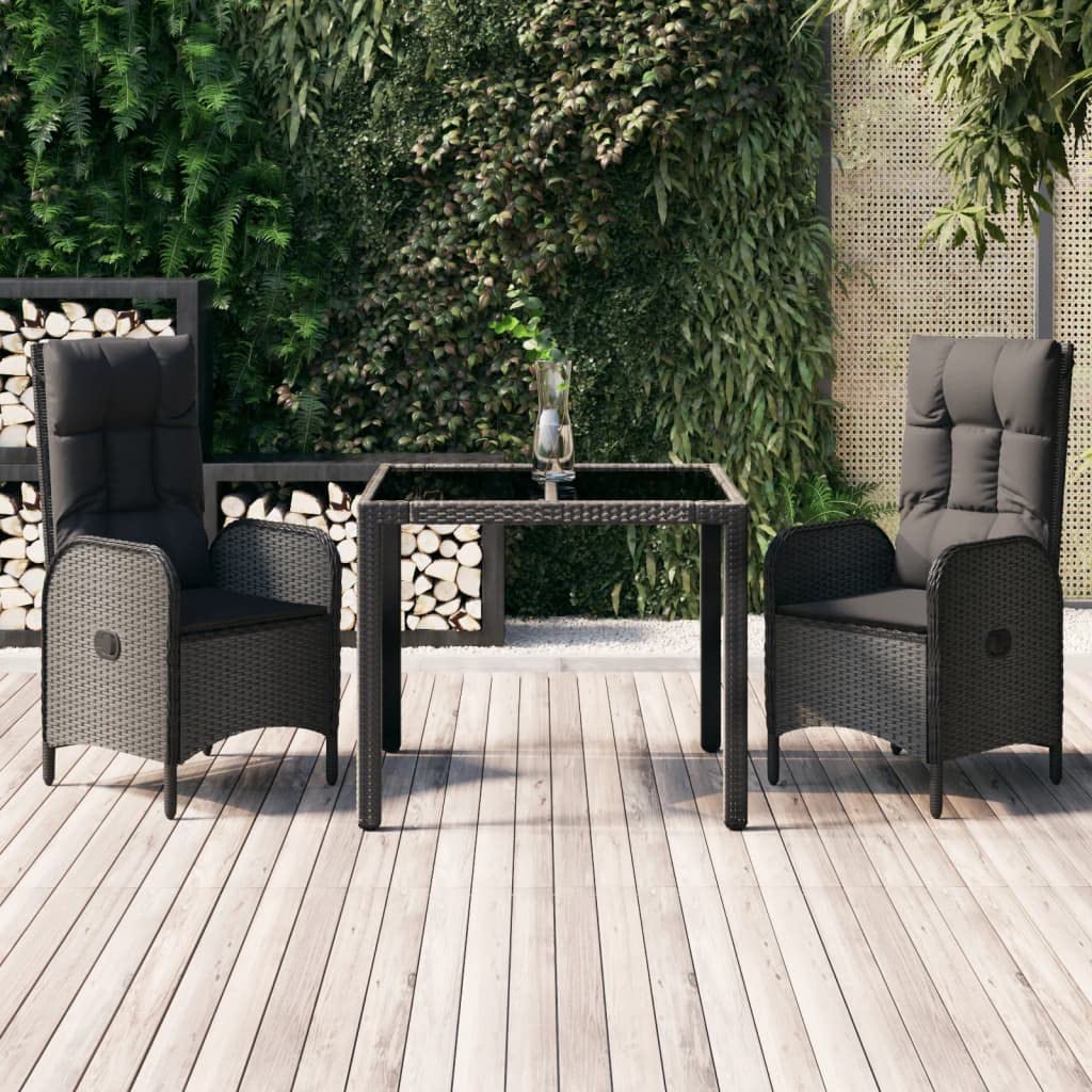 Salon de jardin 3 pièces avec coussins et fauteuil réglable fonction couchage en résine