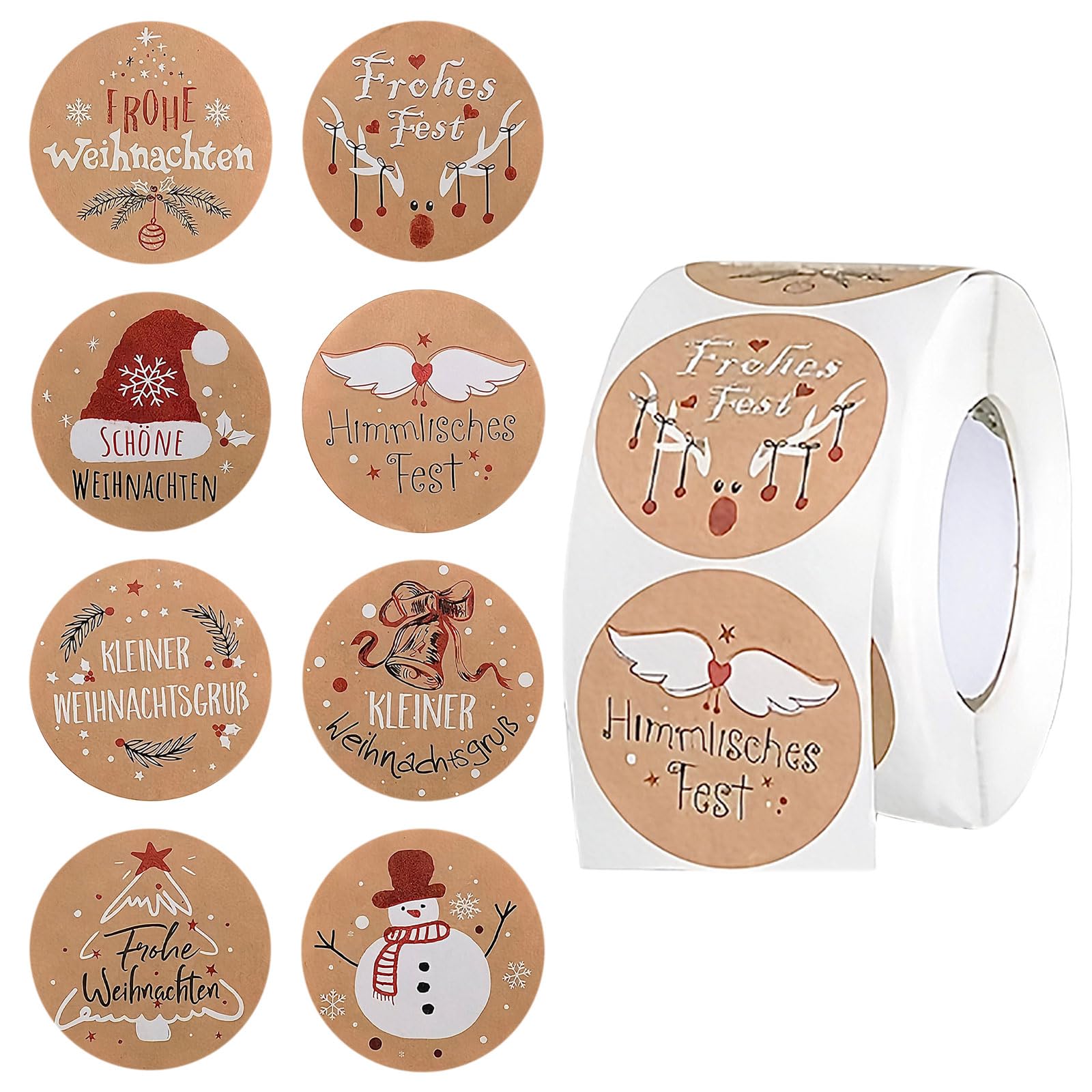 500 Autocollants Ronds Noël En Papier Kraft – Étiquettes Cadeaux, Décoratives, 4 Cm De Diamètre