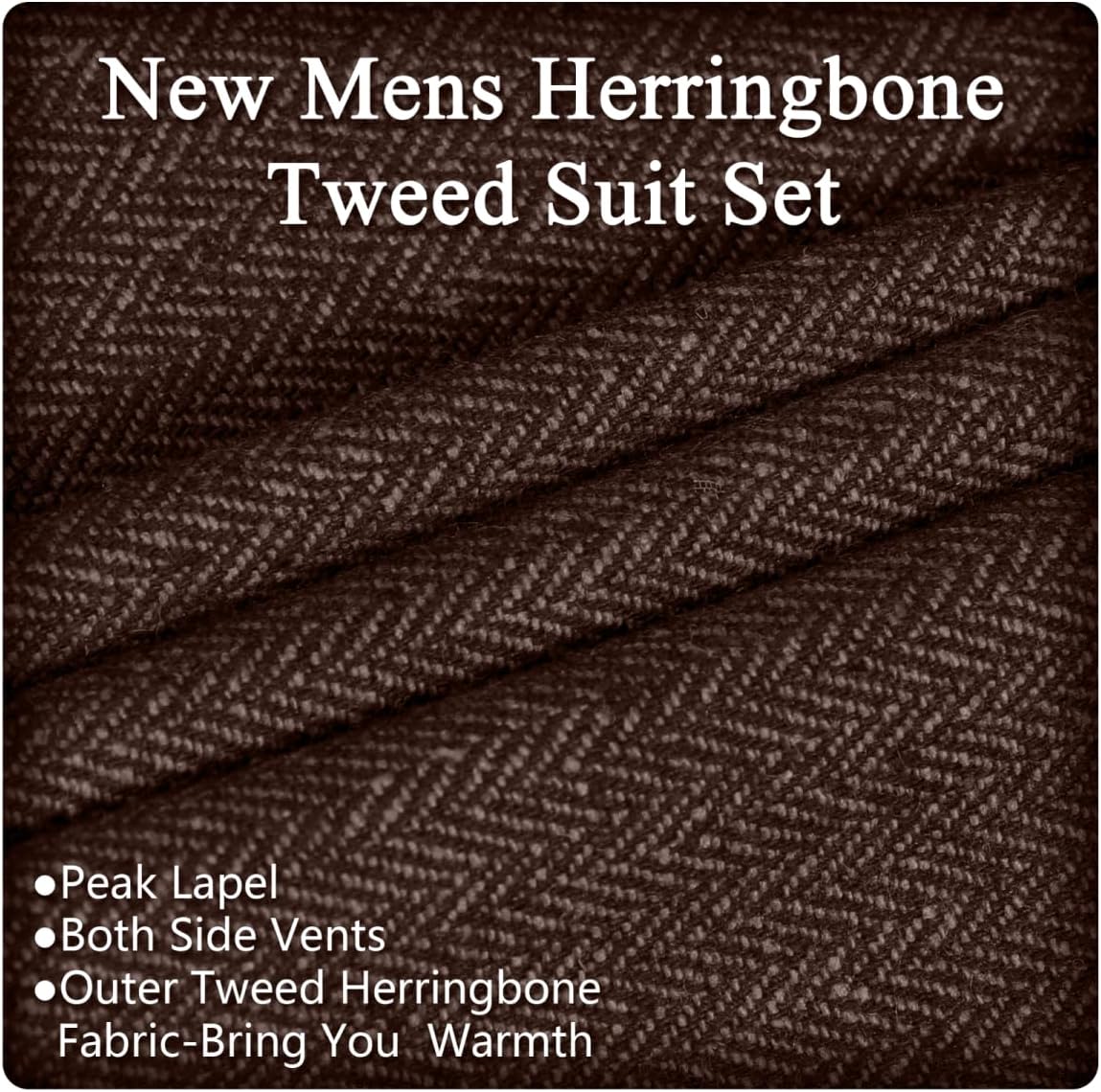 Vintage Tweed Herringbone Suits for Men 2 Button Slim Fit 3 Piece Formal Wool Suit Jacket Vest Pants Men Prom Dress Tuxedo - Image 2