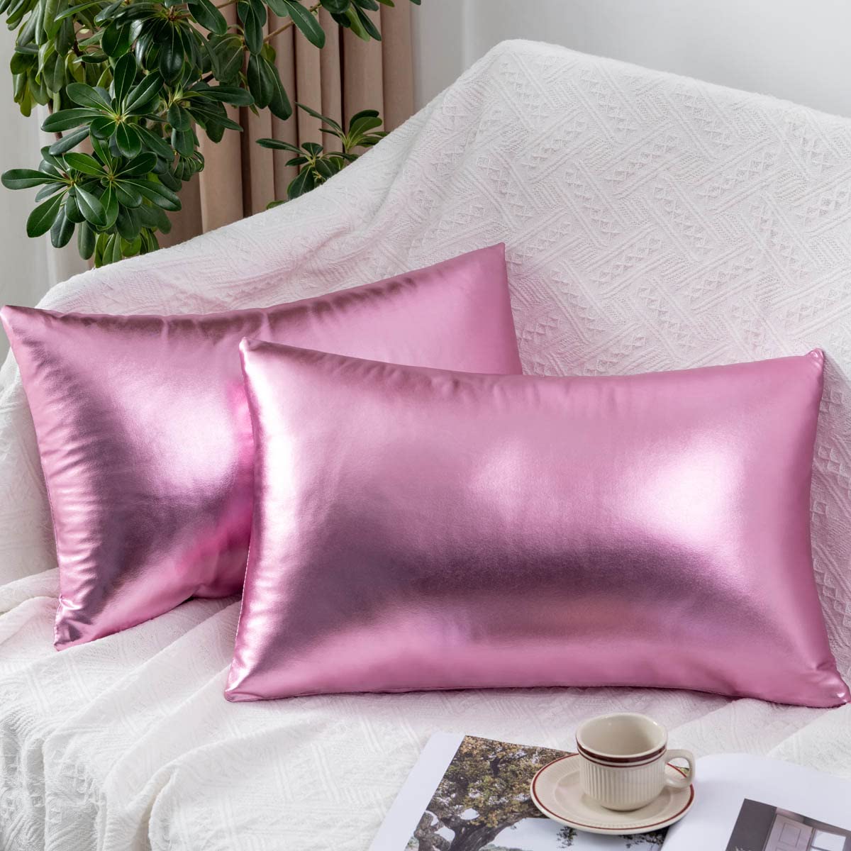 Eucior Pack of 2, Throw Pillow Covers Cases for Couch Sofa Home Decor,Vintage Shining & Starry 12 X 20 Inches(Light Pink) — image 1