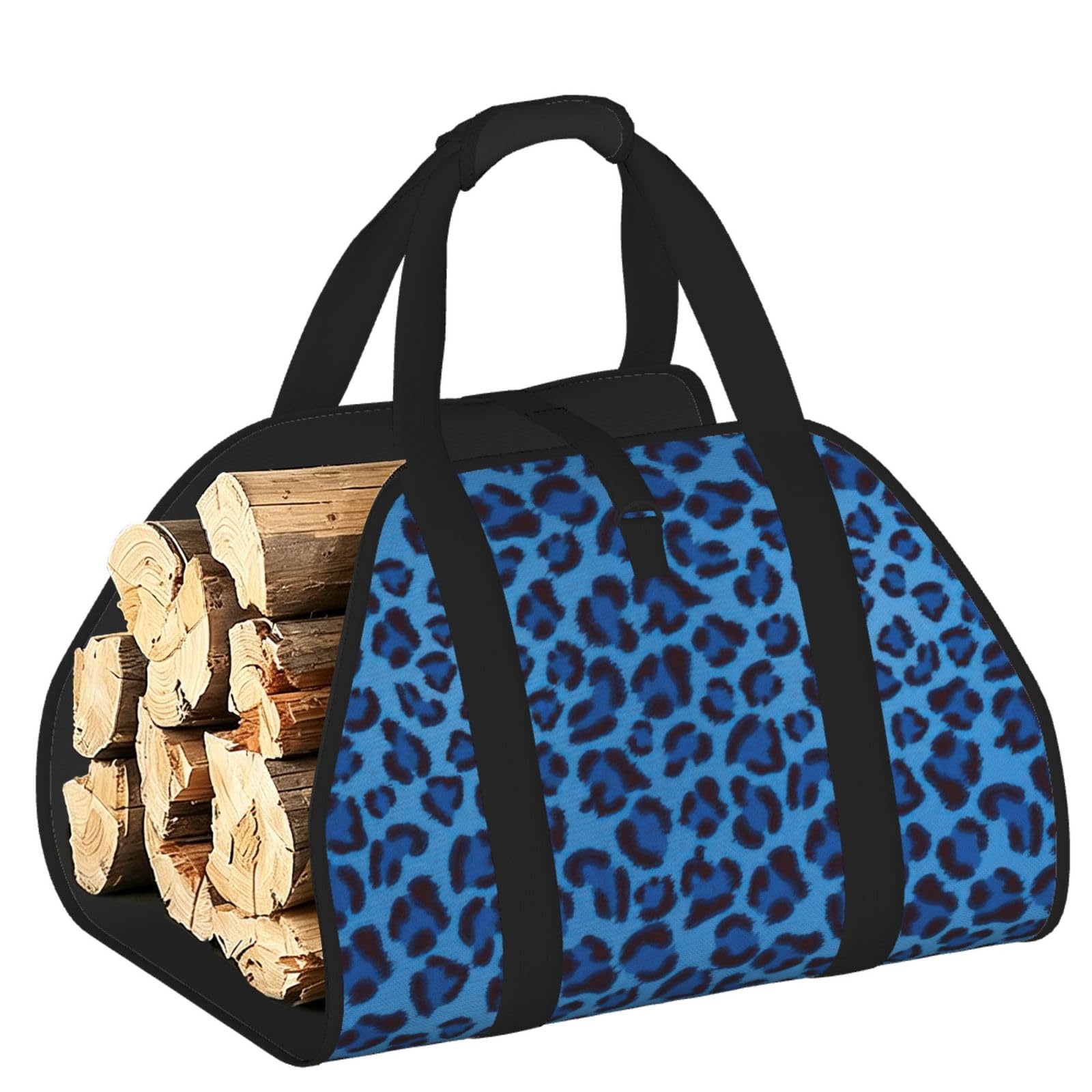 Leopard Skin Animal Print Firewood Bag Wood Carrier Transport Sack Camping Picnic Storage Daily Home