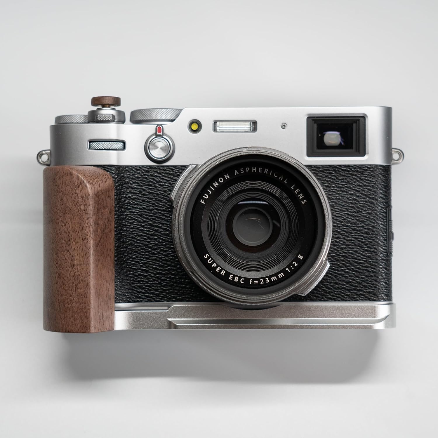 Wooden Wood Hand Grip + Aluminum Alloy Baseplate QR L Handle for X100V Camera (Walnut (Sliver Base))
