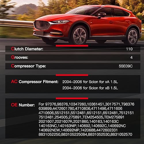 Miniatura 2 de cciyu Compresor de aire acondicionado apto para Scion xA xB 1.5L 2004-2006 reemplaza al compresor de CA para automóvil