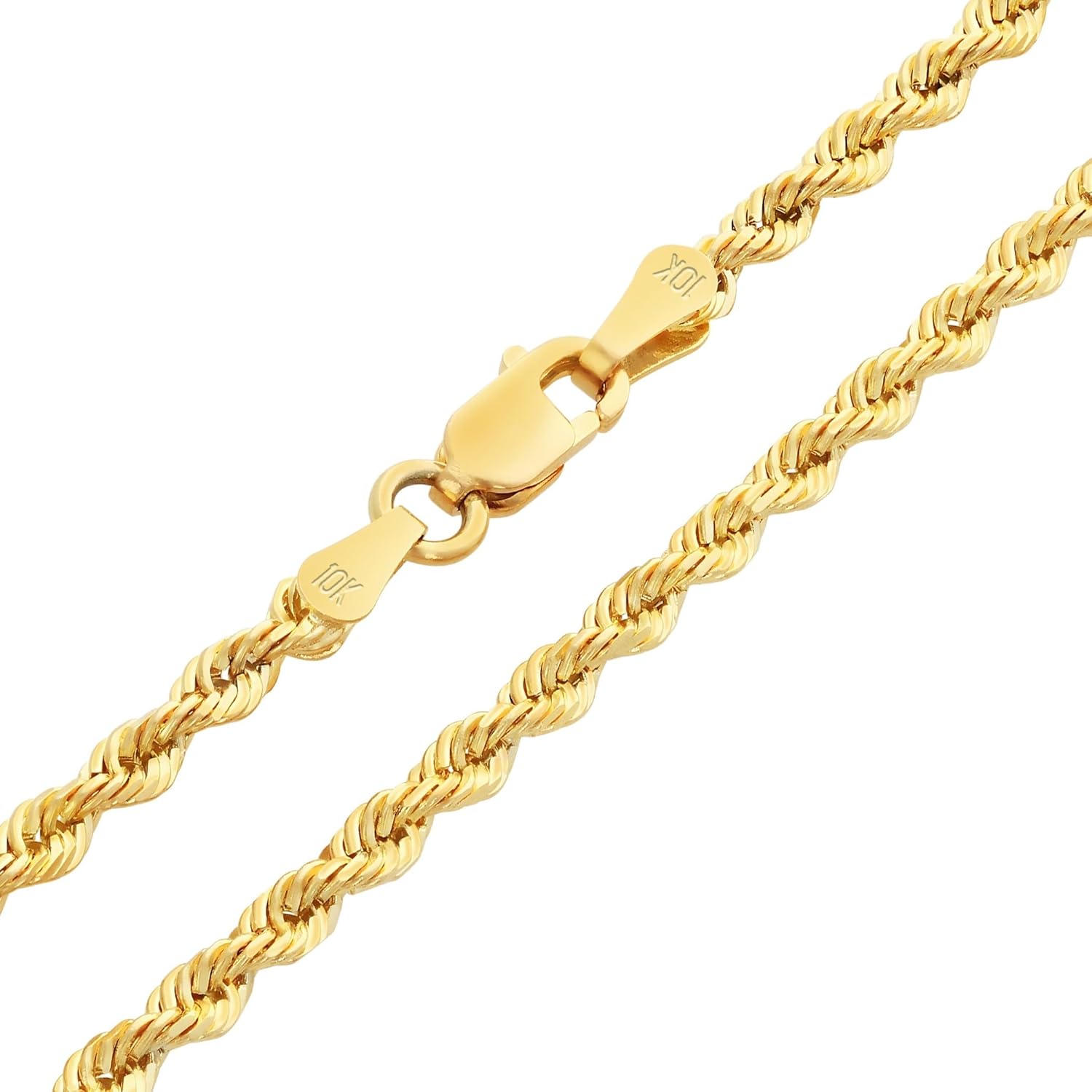 Nuragold 10k Yellow Gold 2.5mm Rope Chain Diamond Cut Bracelet or Anklet (7"-9") Italian Jewelry for Men & Women