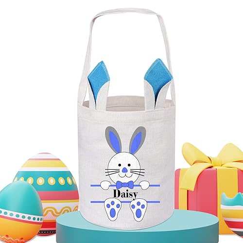 Touber Cestas de Pascua personalizadas para niños y niñas, cesta de conejo de Pascua, cesta de caza de huevos de Pascua para niños, regalos de