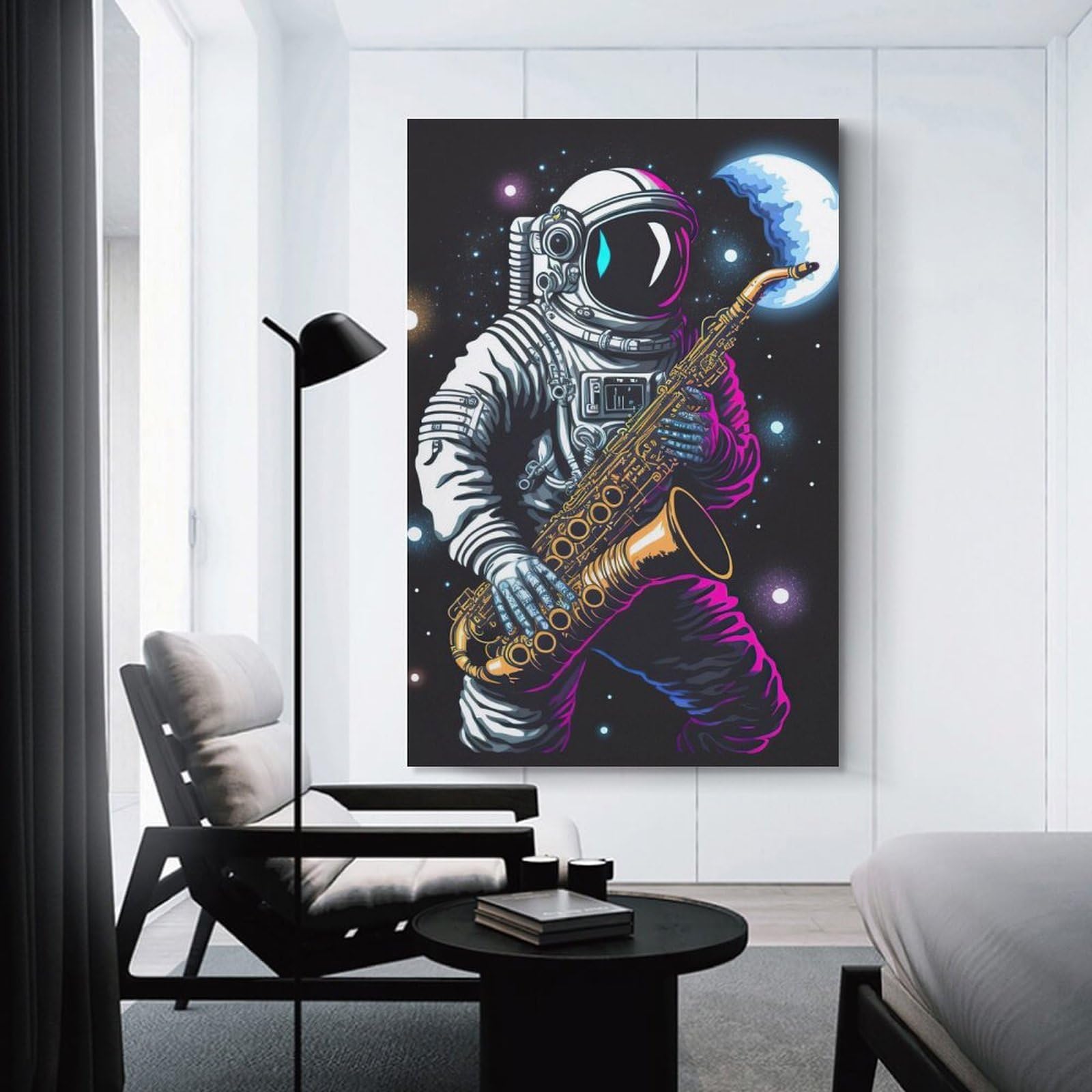 Junmoney Unframe-Astronaut Playing Saxophone In Space -2 Wall Decor Canvas Print Astronaut Playing Saxophone In Space -2, 16X24inch(40X60cm), For Bedroom, Lounge Or Dressing Area, Stylish Decor For A Restful Room Update