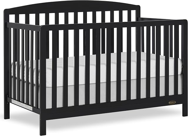 JPMA & Greenguard Gold Certifié Dream On Me Odelle 5 en 1 Lit bébé convertible en noir mat, construit en bois de pin durable, 3 Réglage de la hauteur du matelas, finition à base d'eau non toxique