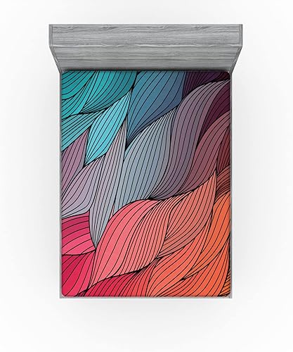 Miniatura 3 de Lunarable Sábana bajera colorida, textura de ondas dibujadas a mano, diseño psicodélico de plumas de piel conceptual, diseño psicodélico, ropa de