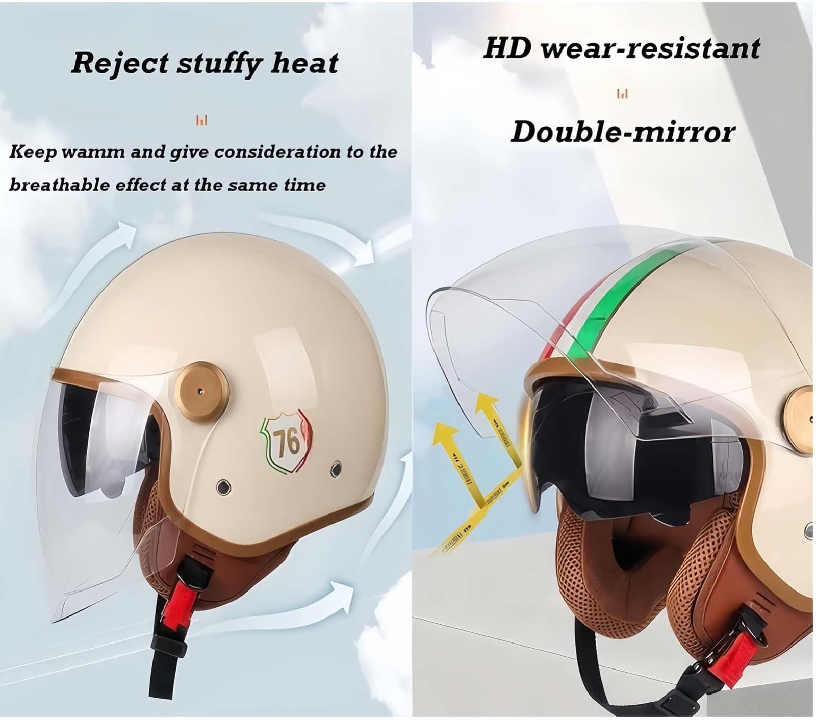 Otwarty kask motocyklowy z homologacją ECE, styl retro vintage, z osłoną przeciwsłoneczną, dla dzieci, młodzieży, mężczyzn i kobiet