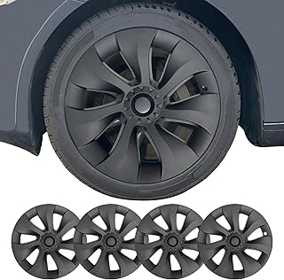Rongxu Auto Tesla Model Y Wheel Covers 19 Inch Hubcaps Fit for 2020-2023 Tesla Model Y, Uberturbine Style 4PCS Aero Wheel Covers Tesla Model Y Accessories, Hub Center Caps Included, Matte Black