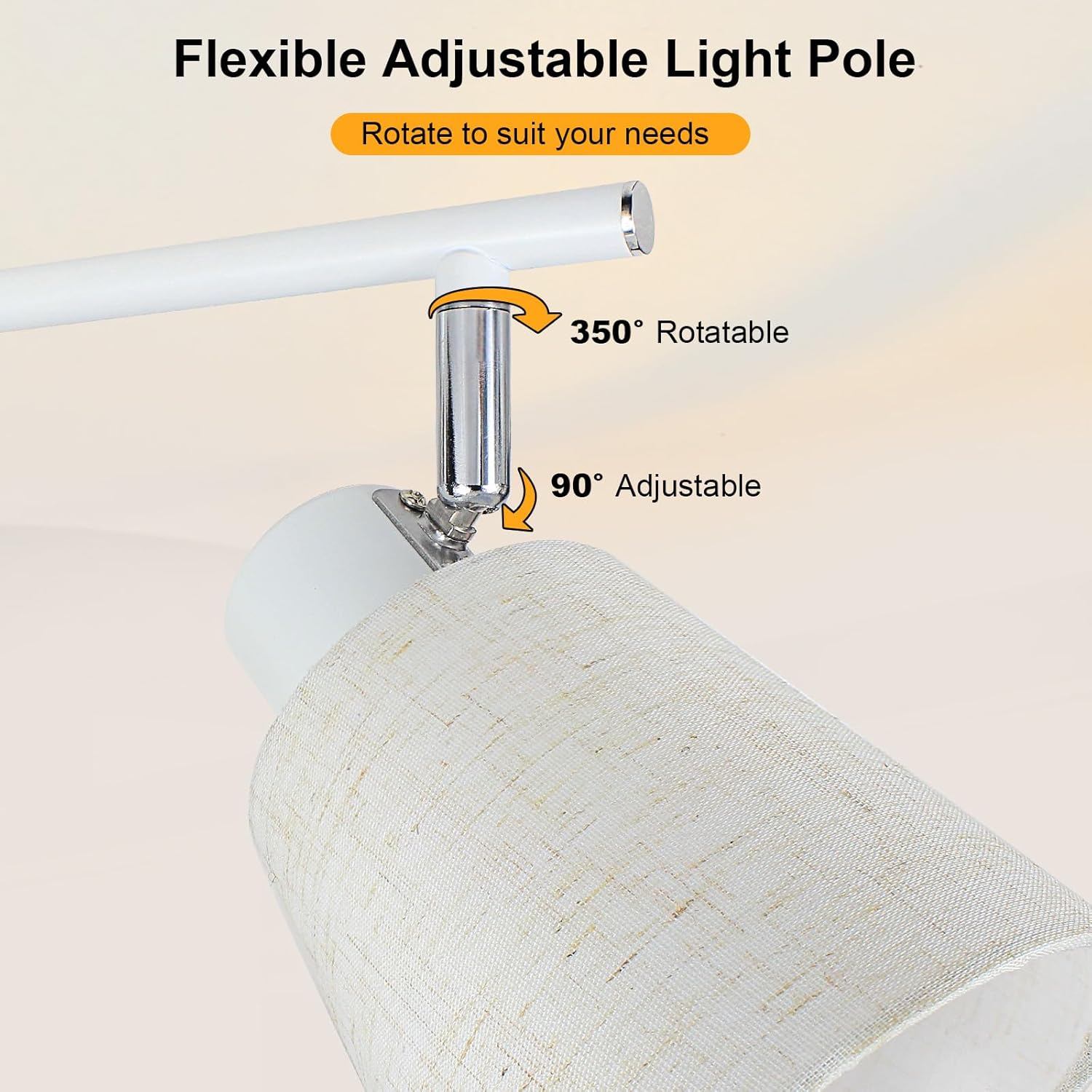 LTBLIGHT 4-Light Track Lighting Kit, Modern White Linen Ceiling Spotlights Fixture, Flexibly Rotatable Track Lighting for Kitchen Living Room Bedroom, E26 Base(Bulb Not Included)