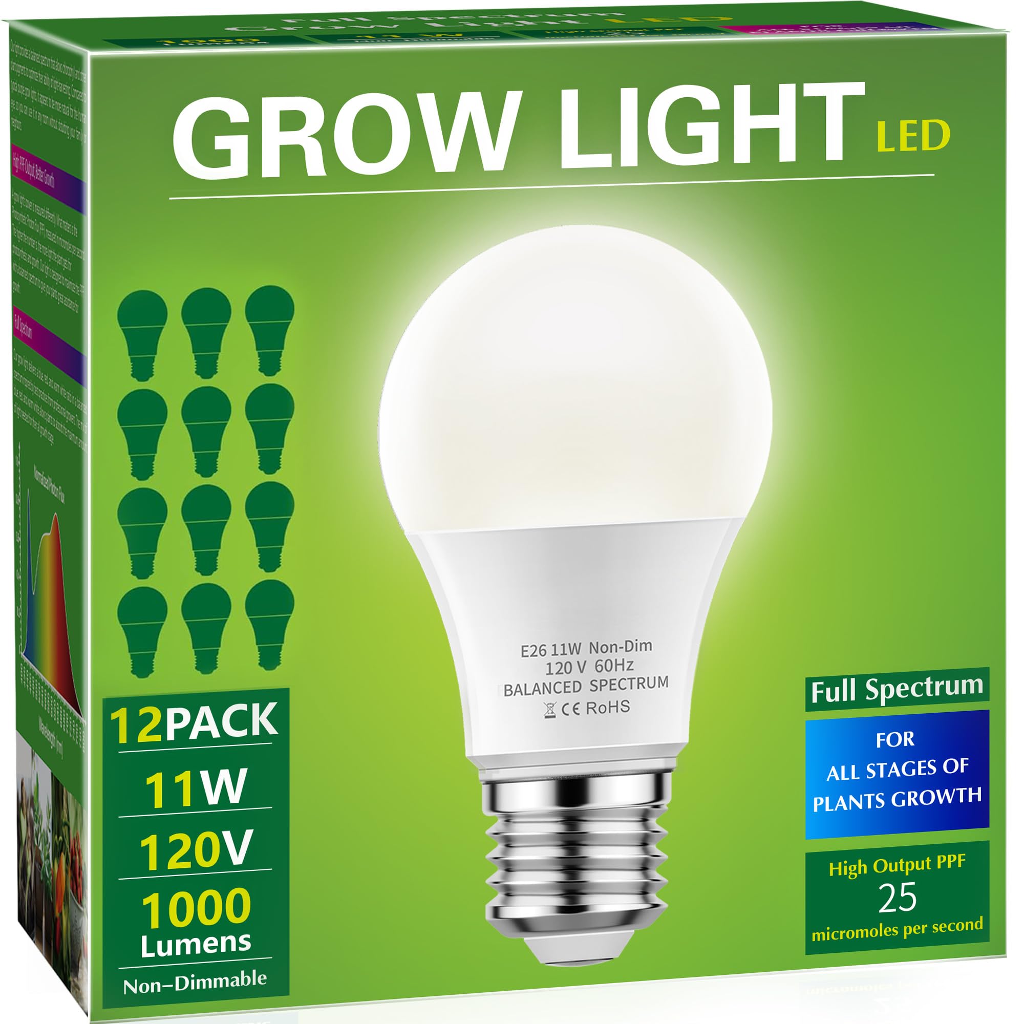 Briignite 12 Pack Grow Light Bulbs, Full Spectrum LED Grow Light