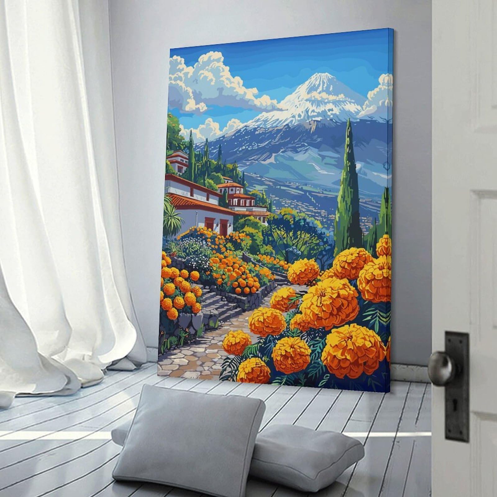 Junmoney Mountain Village Landscape Room Decor Wall Art 20x30inch(50x75cm), for Art Walls, Layered Displays Or Homes, Wall Decor Suited to Curated Displays