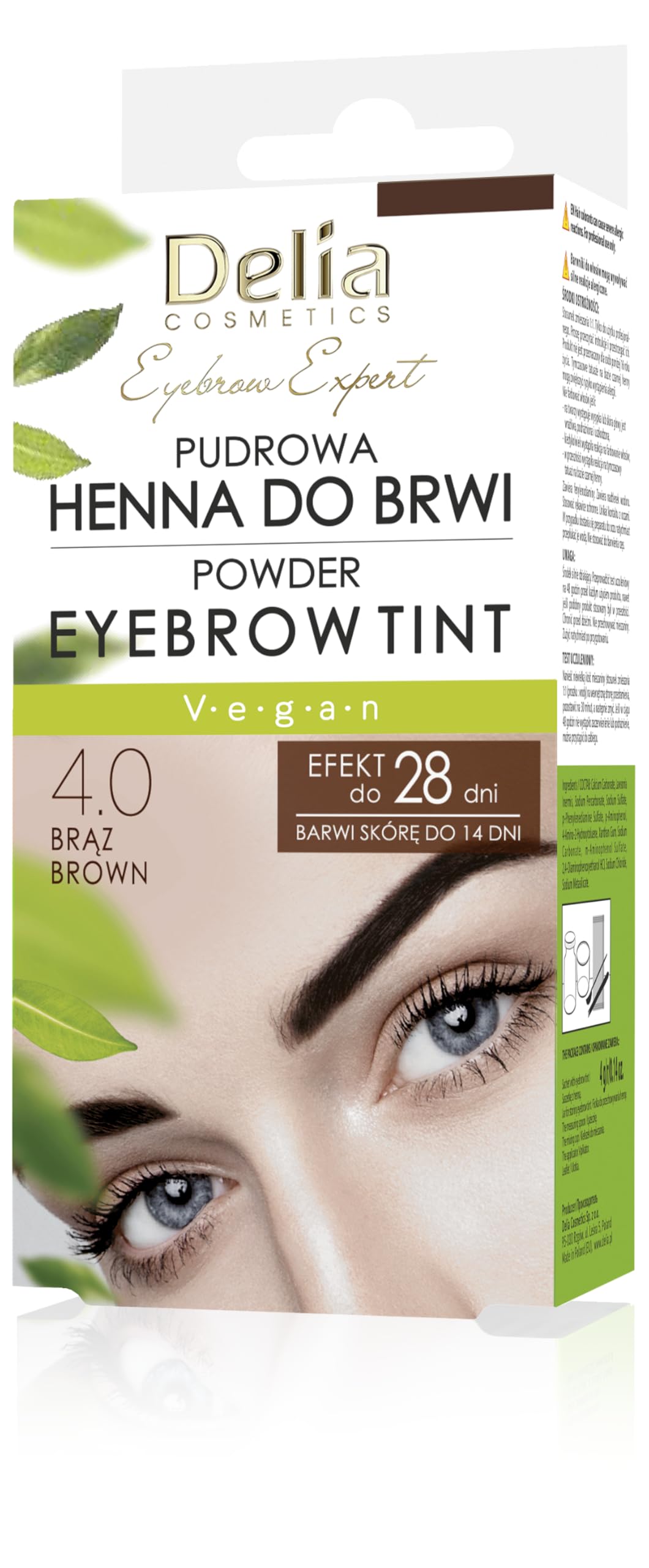 Delia Cosmetics Powder Eyebrow Dye - Brown - Natural Herbs & Colour - Emphasized, Darkened, Thickened Eyebrows - 20 Easy Applications / 4 Weeks - Complete Eyebrow Dye Set