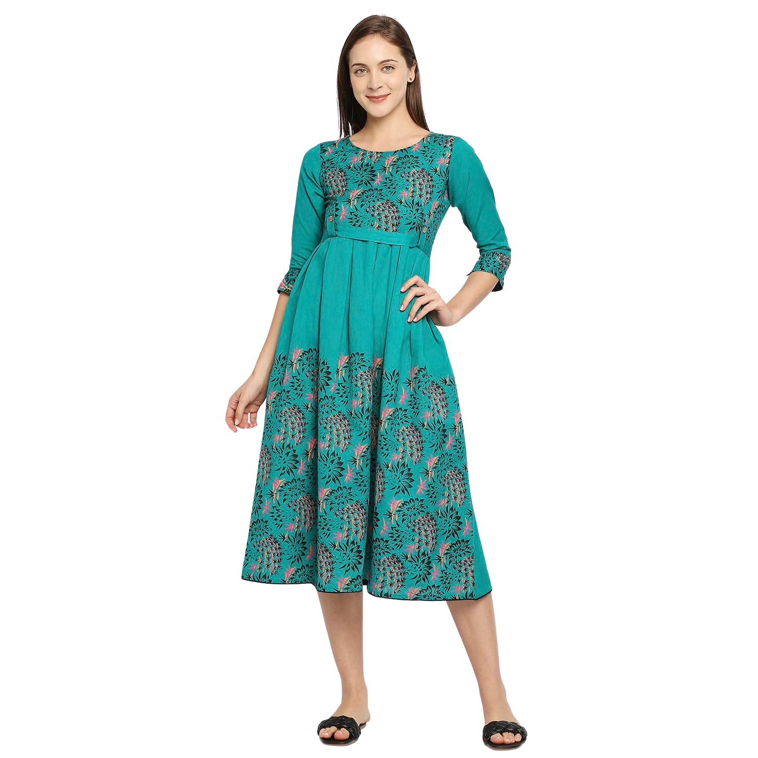 DUMMY SHAPE Women's Rayon Long A-Line Maternity Kurti/Anarkali Dress with Zipper, Feeding Kurti for Pre and Post Pregnancy.