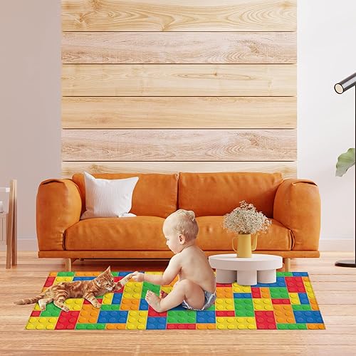 Miniatura 5 de Bloques de construcción empalme de bloques de color, alfombras de cocina acolchadas antifatiga, juego de 1 pieza de tapetes de cocina, tapete