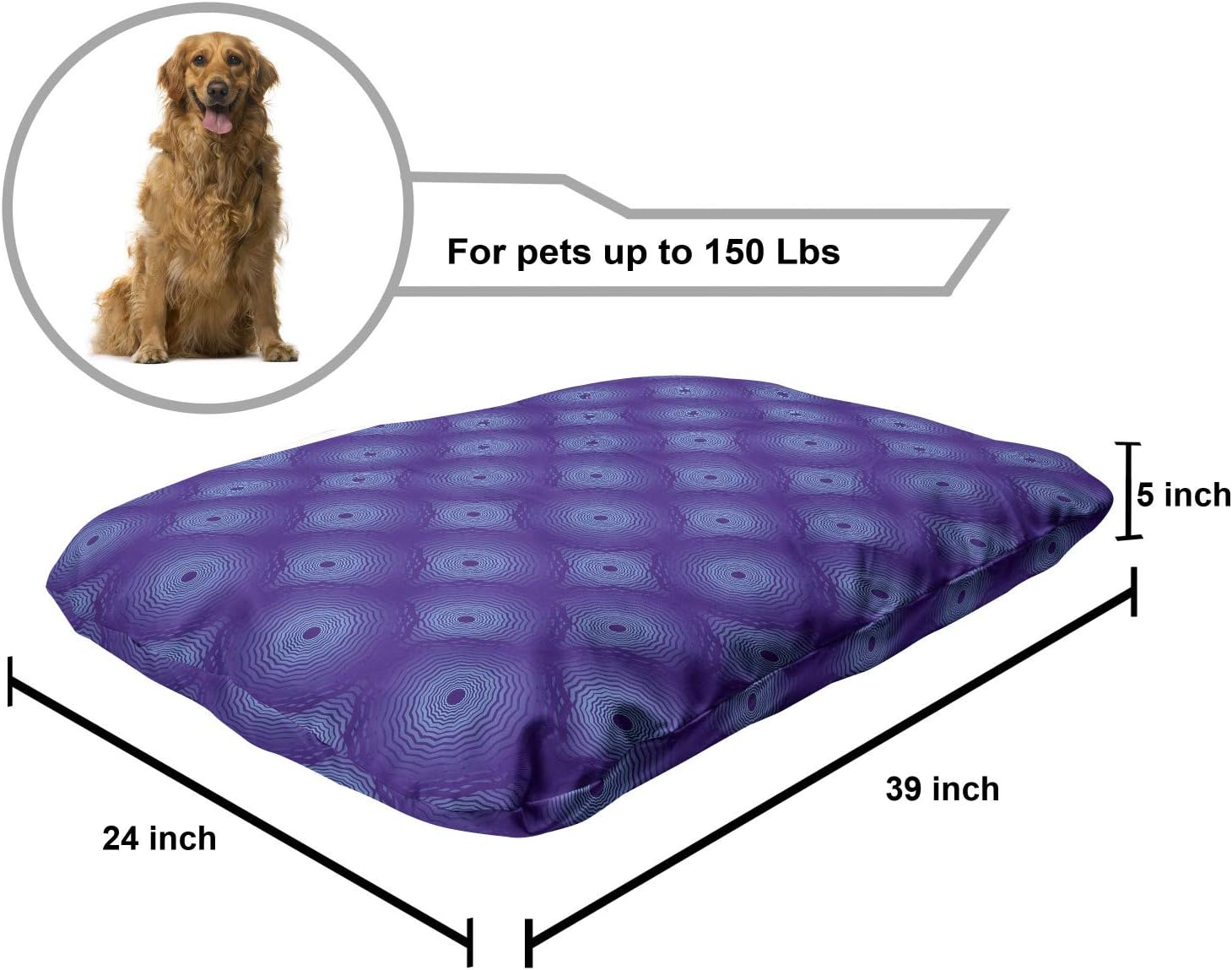 review Lunarable Geometric Pet Bed, Concentric Bullseye Circles Wavy Shapes Abstract Arrangement in Purple Tones, Chew Resistant Pad for Dogs and Cats Cushion with Removable Cover, 24