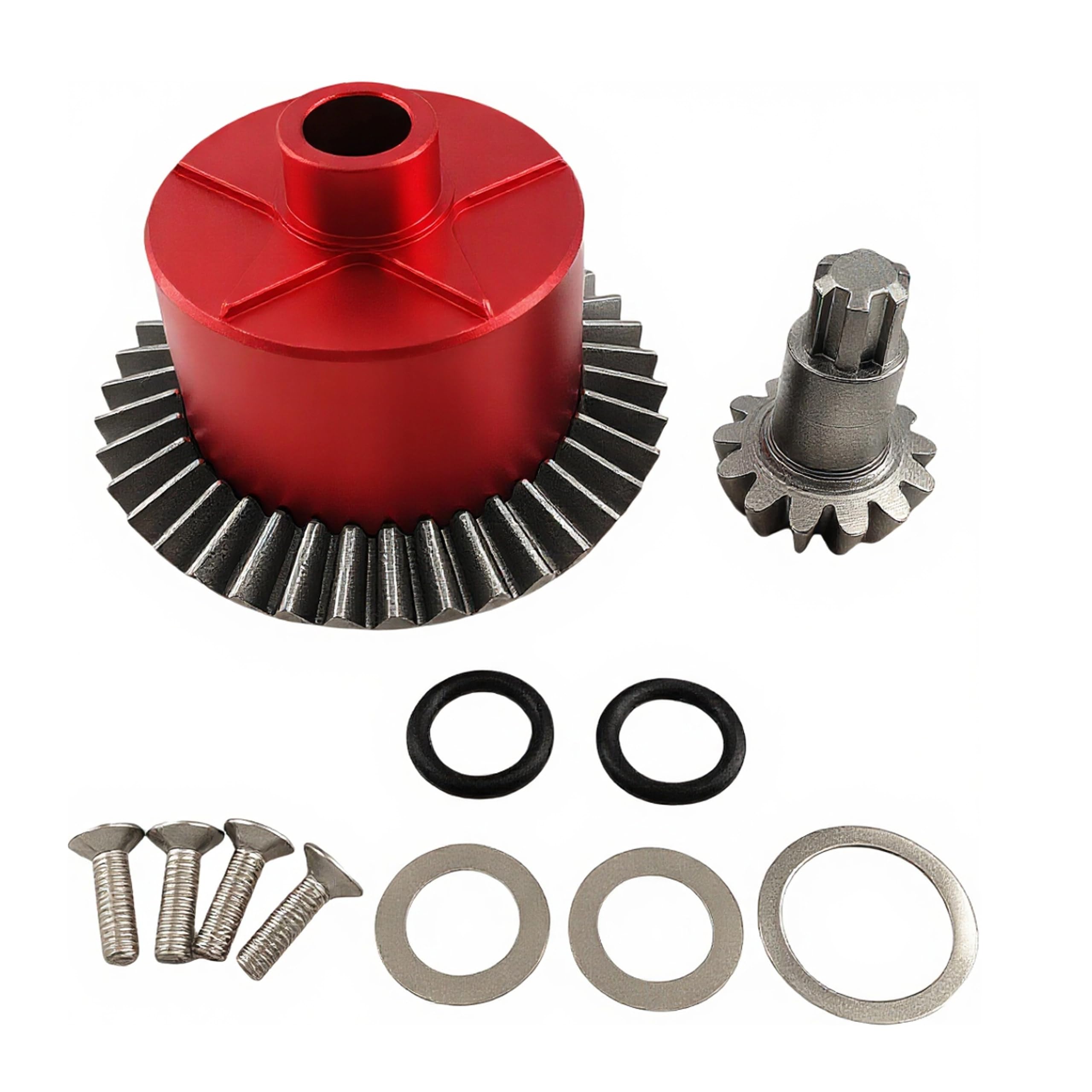 Steel Differential Gear Set, 37T Main Gear & 13T Input Gear for Arrma 1/10 Big Rock, Granite, Vorteks, Senton 3S BLX, Kraton/Outcast 4S BLX, 1/8 Typhon/Infraction 3S, Replaces AR310872 (Red)
