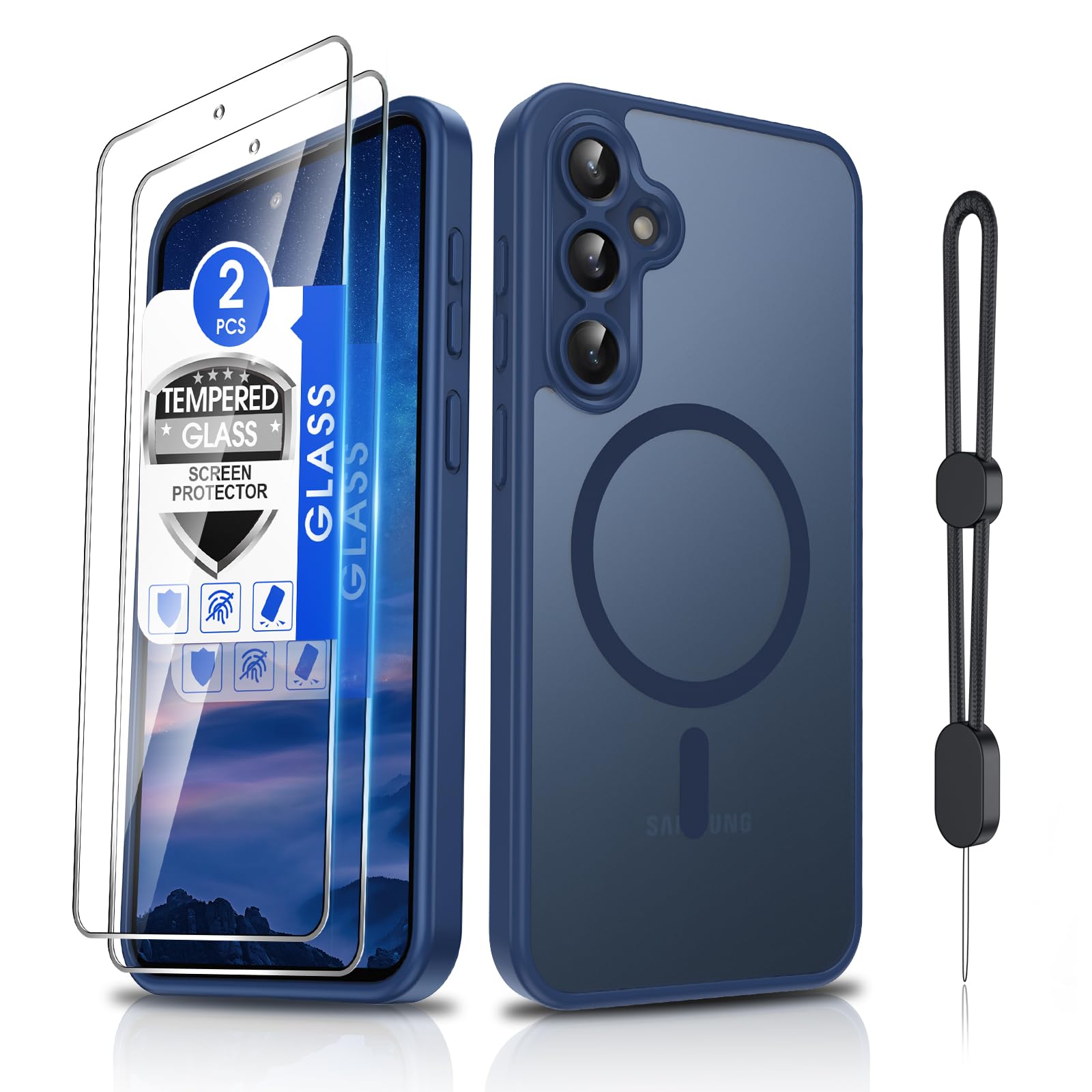 Dizn for Samsung Galaxy S23 FE Cover,[Not Fit S23],S23FE Phone Case with Tempered Glass Screen Protector,Compatible with MagSafe,Matte Translucent,Military Shockproof for S23FE (6.4"),Sapphire Blue