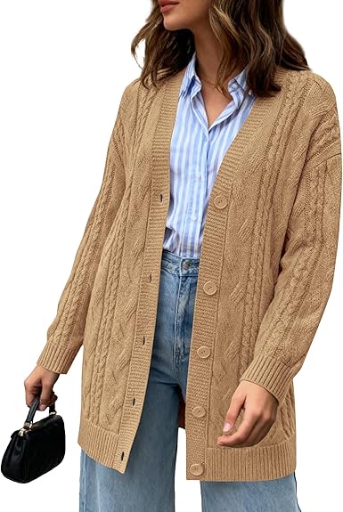 BTFBM Fall Fashion 2025 Chunky Cardigan Sweaters for Women Winter Open Front Cable Knit Button Long Cardigans Outerwear