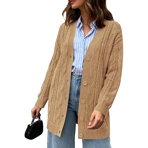 BTFBM Fall Fashion 2025 Chunky Cardigan Sweaters for Women Winter Open Front Cable Knit Button Long Cardigans Outerwear