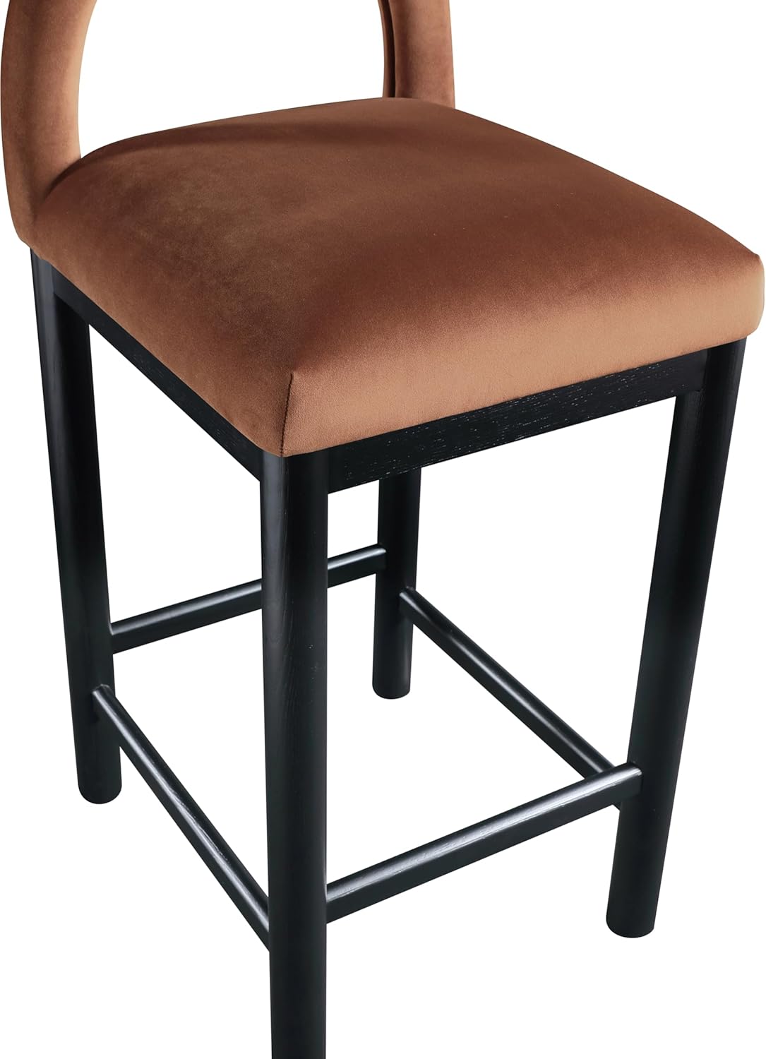 Meridian Furniture 11035Cognac-C Conrad Collection Art Deco Counter Stool with Ultra Luxe Cognac Velvet, 460 GSM Velvet, Solid Wood Black Finish, 17" W x 18.75" D x 36.5" H, Cognac