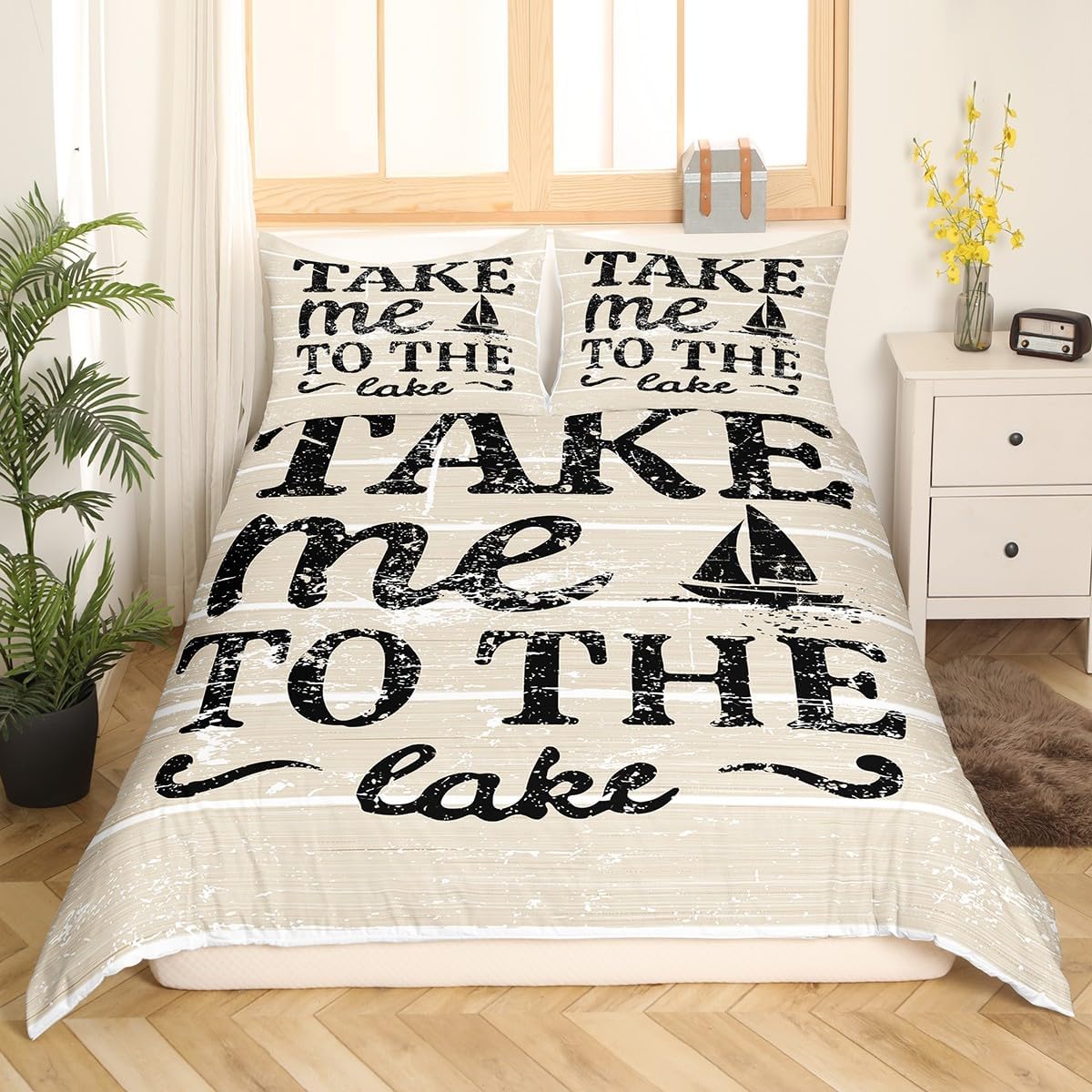 Porch Rules Duvet Cover Rustic Porch Rules Bedding Set Farmhouse Wooden Stripes Comforter Cover Vintage Country Wooden Plank Bed Set Retro Lodge Cabin Full Size with 2 Pillow Case (No Comforter)
